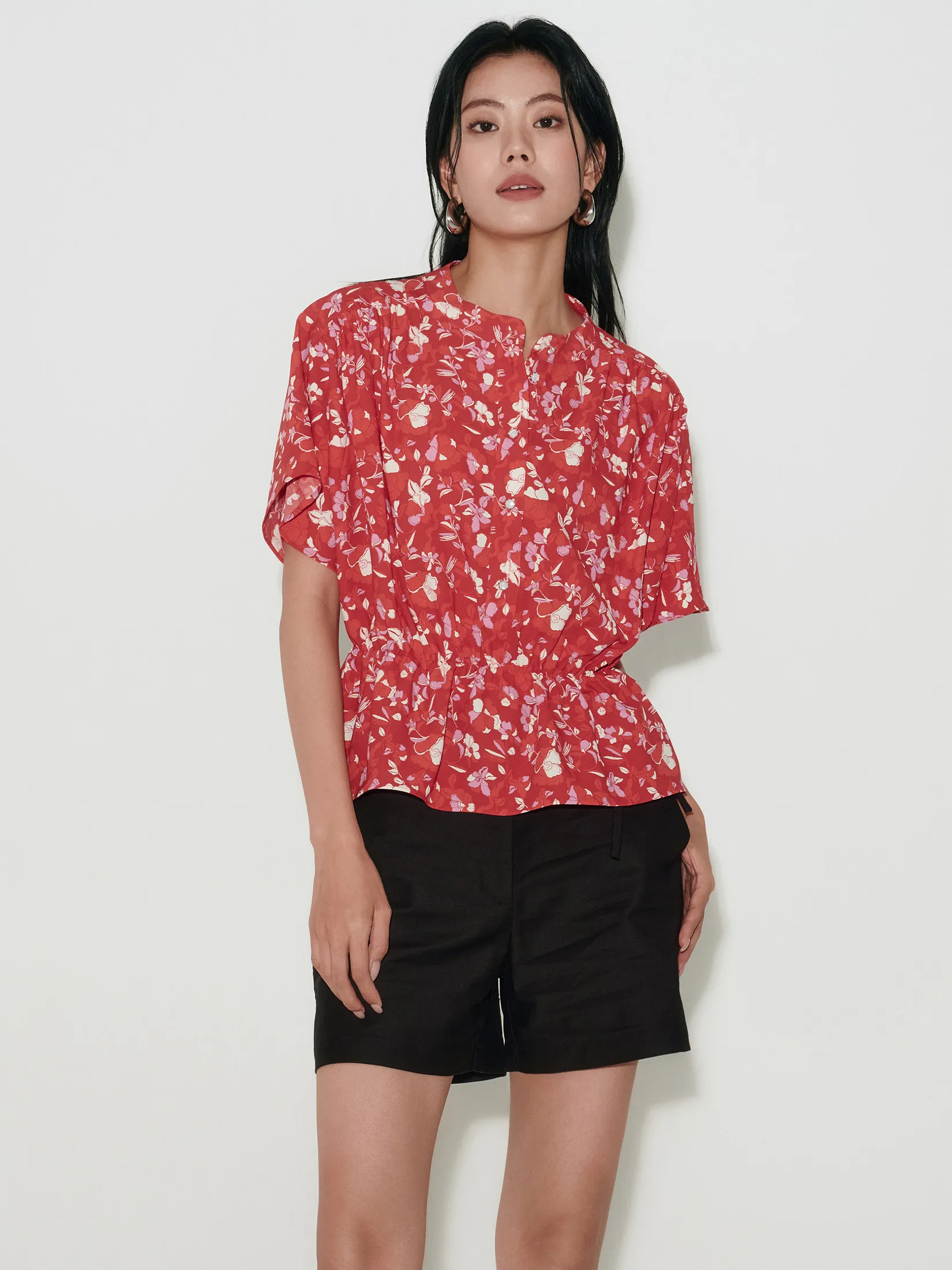 G2000 Women Clothing Floral Print Collared Blouse Regular Fit - Red