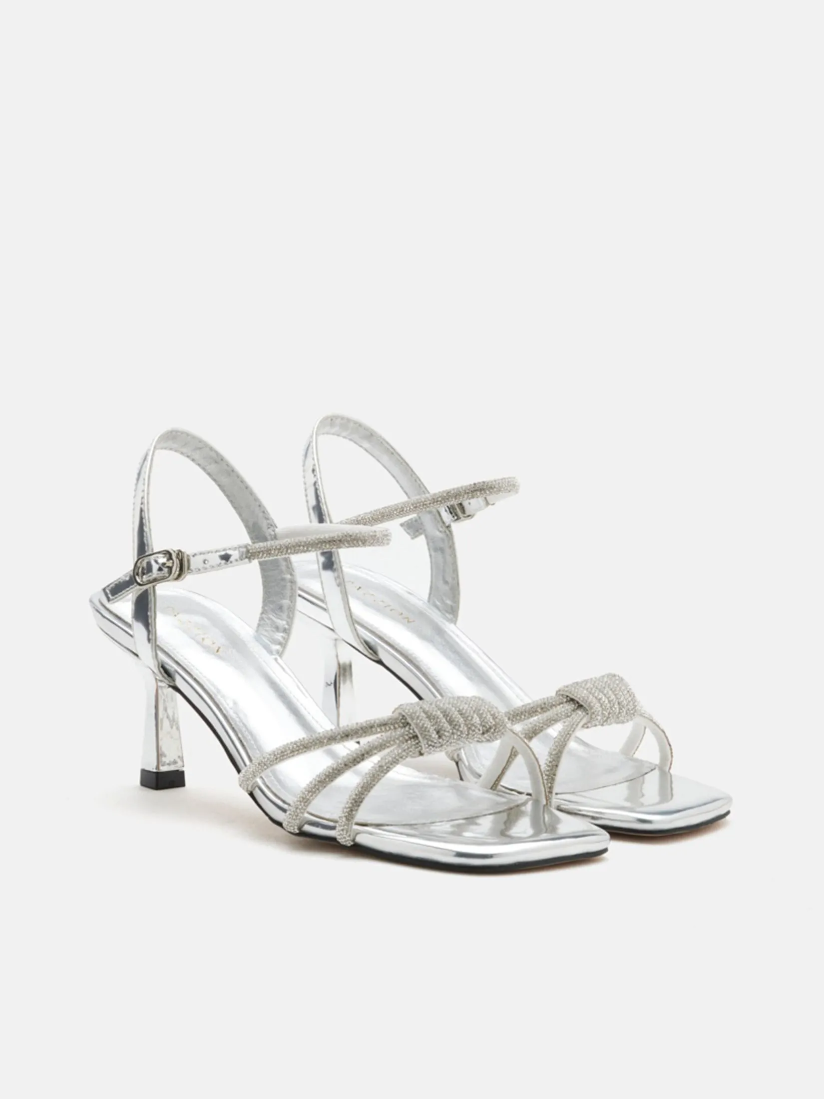 PAZZION Women Heeled Sandals Emery Crystal Embellished Knot Strap