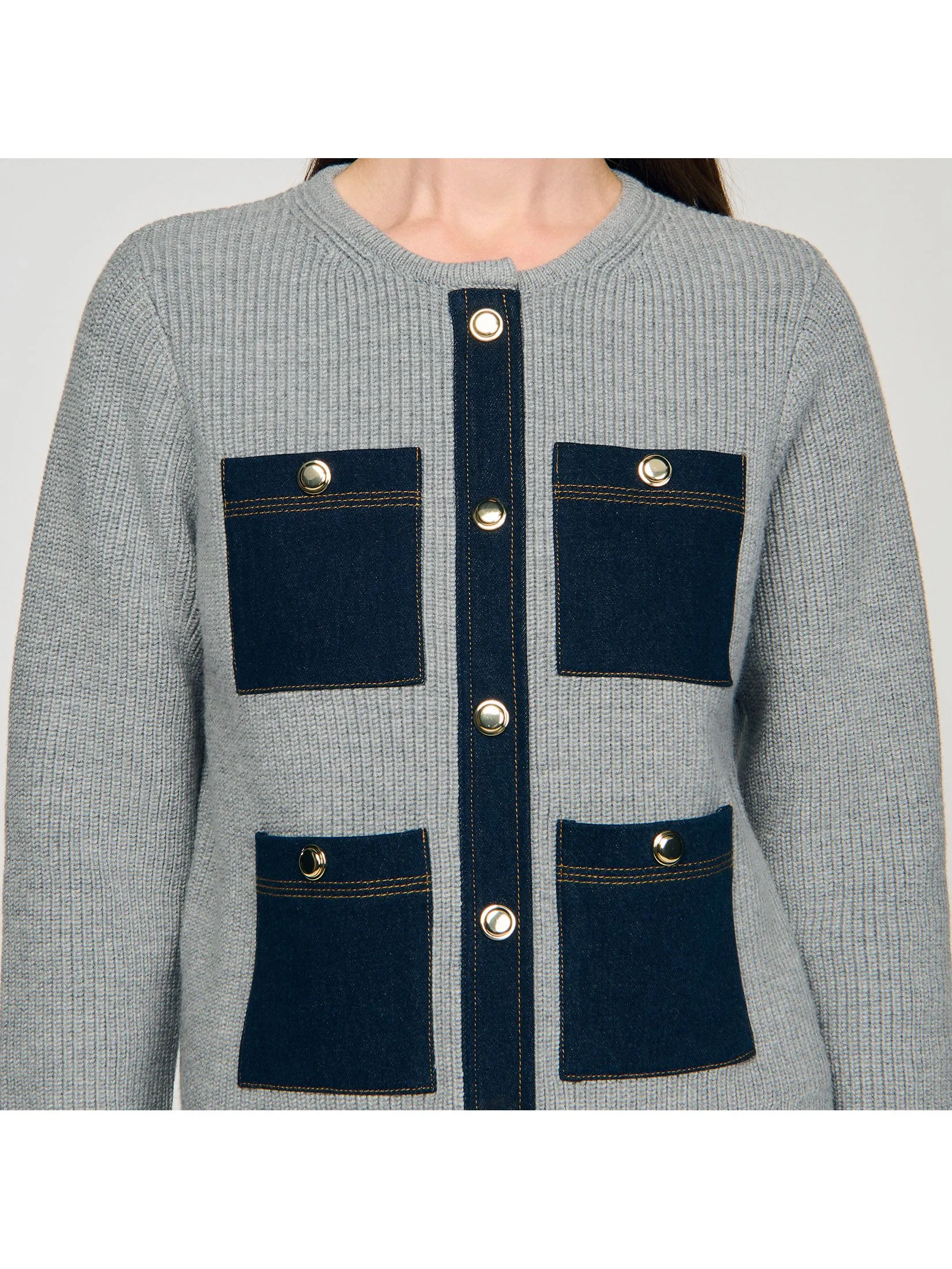 SANDRO Cardigan with Denim Details