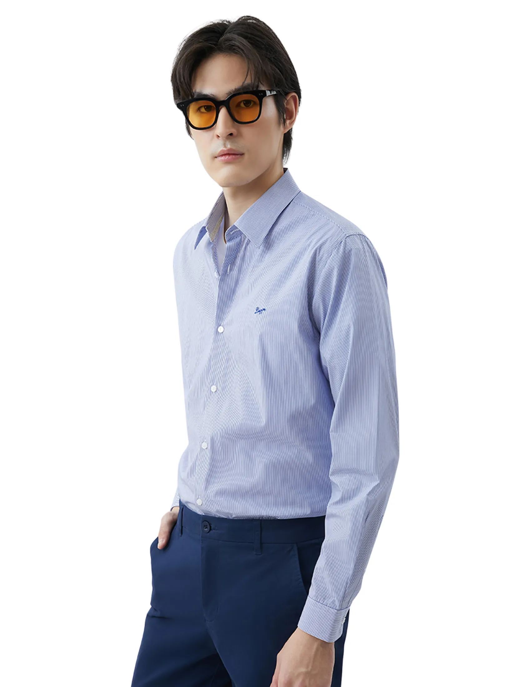 DAPPER DAPPER EASY CARE Striped Smart Fit Shirt Blue Size - L