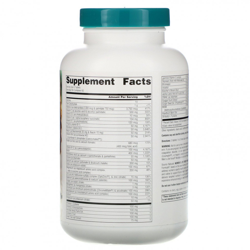 Source Naturals, Women's Life Force Multiple, без железа, 180 таблеток