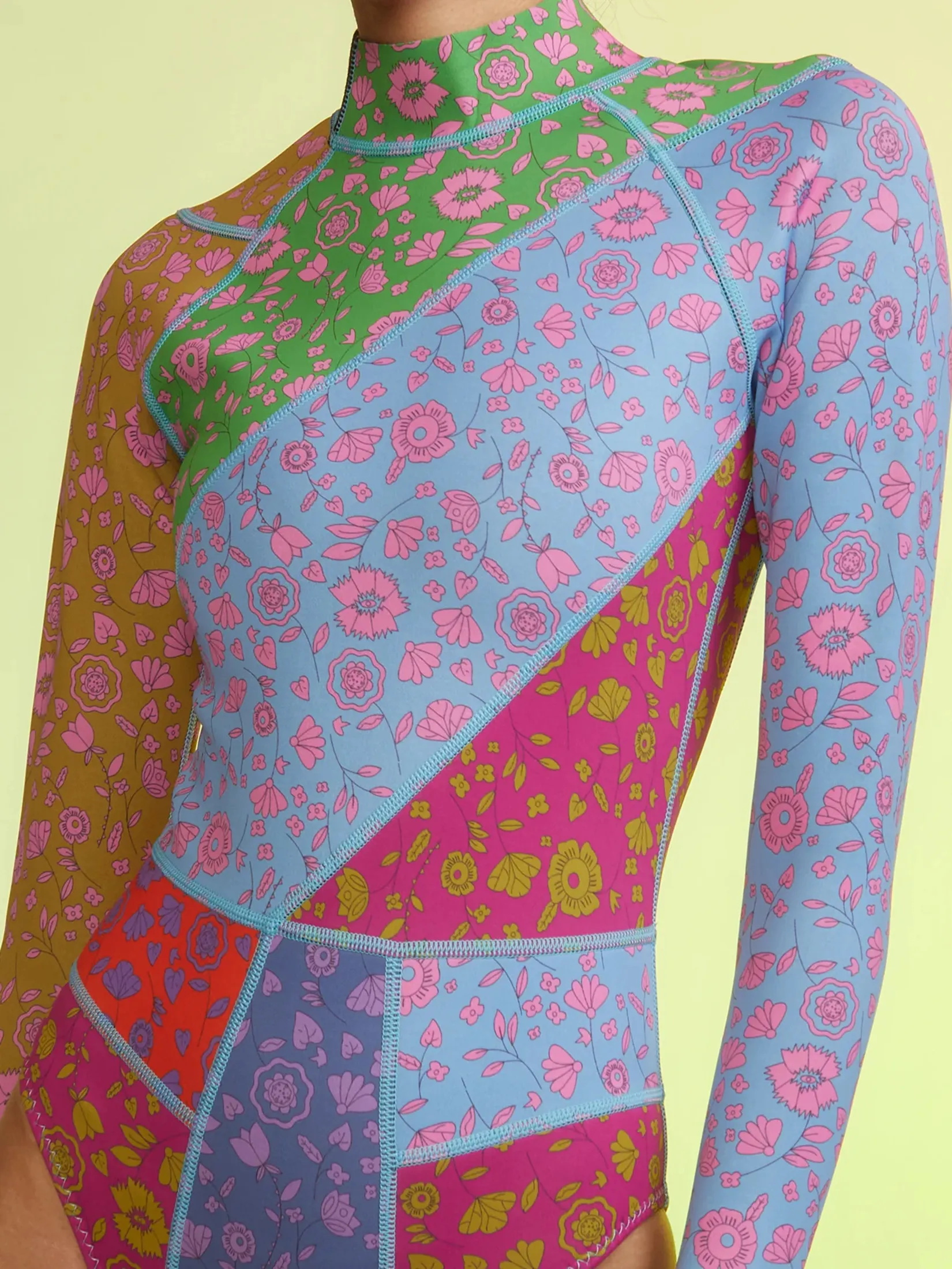 CYNTHIA ROWLEY PATCHWORK WETSUIT IN FLORAL MULTI