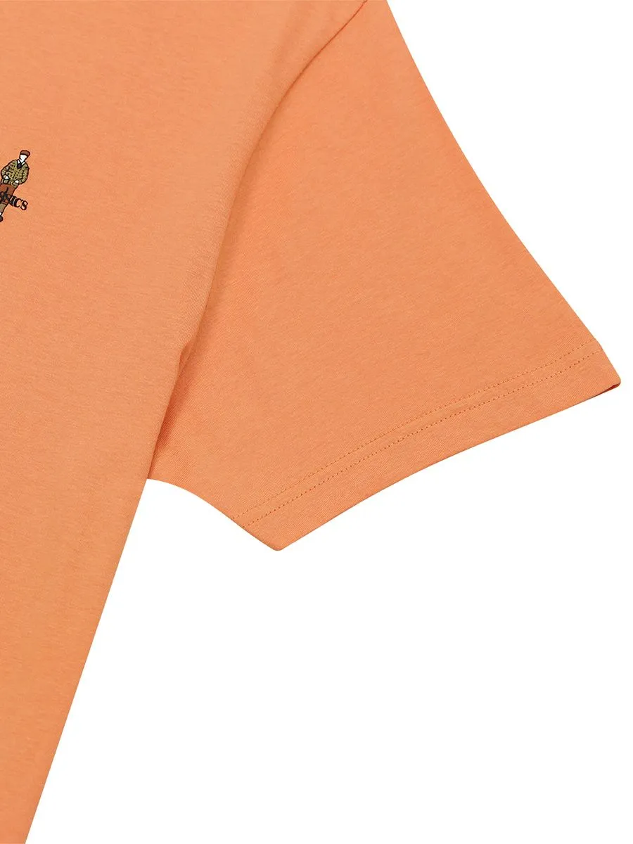 GIORDANO Men's Slim Jersey Embroidery Tee (Classic Man) Coral Gold Orange