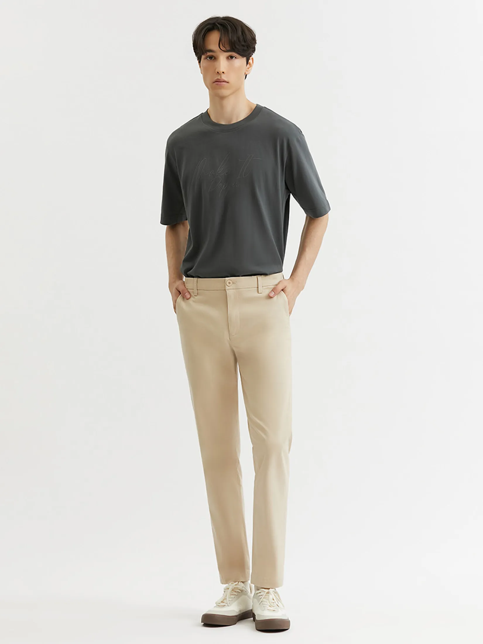 DAPPER Men Slim-Fit Comfort Chino Pants Cream