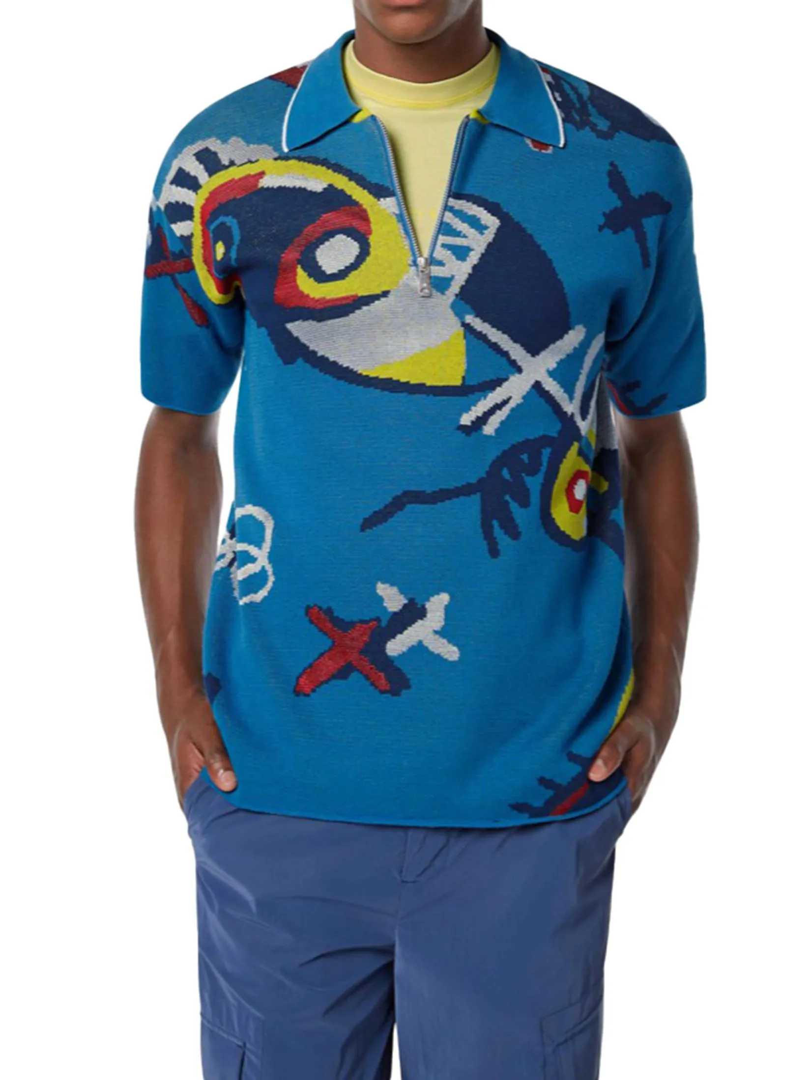 SCOTCH&SODA Men Polo Abstract Island Crochet Abstract Island Blue