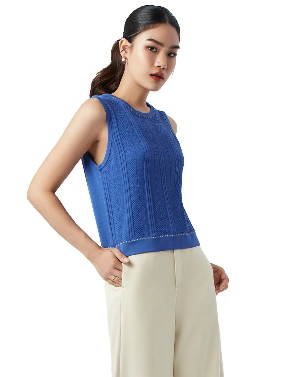 ESPADA Sleeveless Knit Top with Gold Rulex Detail Women MID BLUE