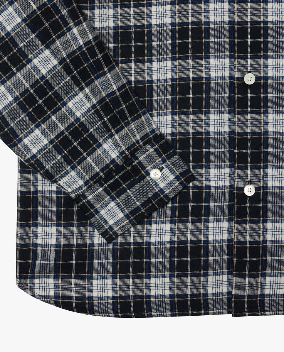 LACOSTE Relaxed Fit Plaid Flannel Overshirt Blue