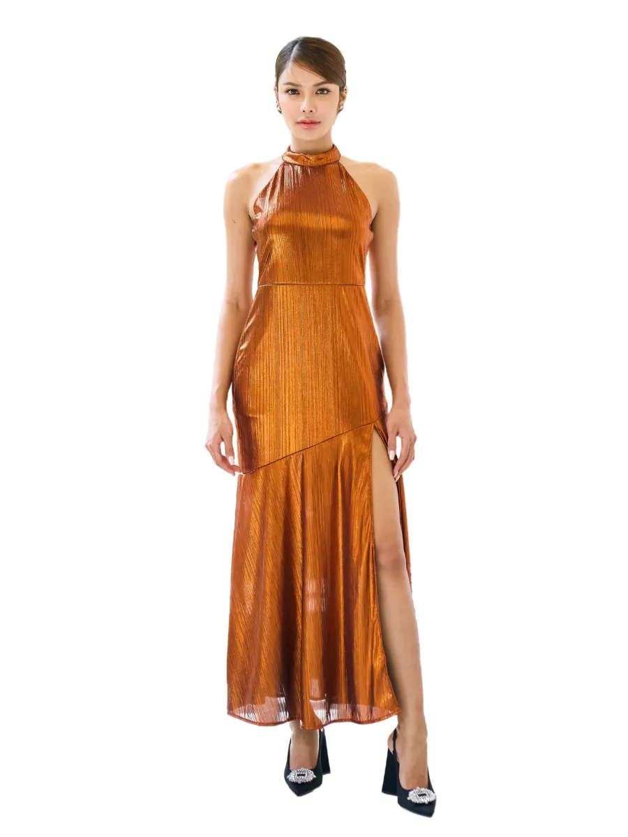 ROSE THE LABEL Copper-Bloom metallic dress