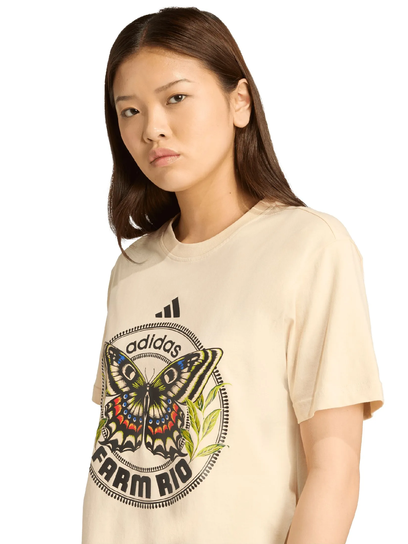 ADIDAS Women T-Shirt adidas X FARM Graphic JL8614 Beige / Sand Strata
