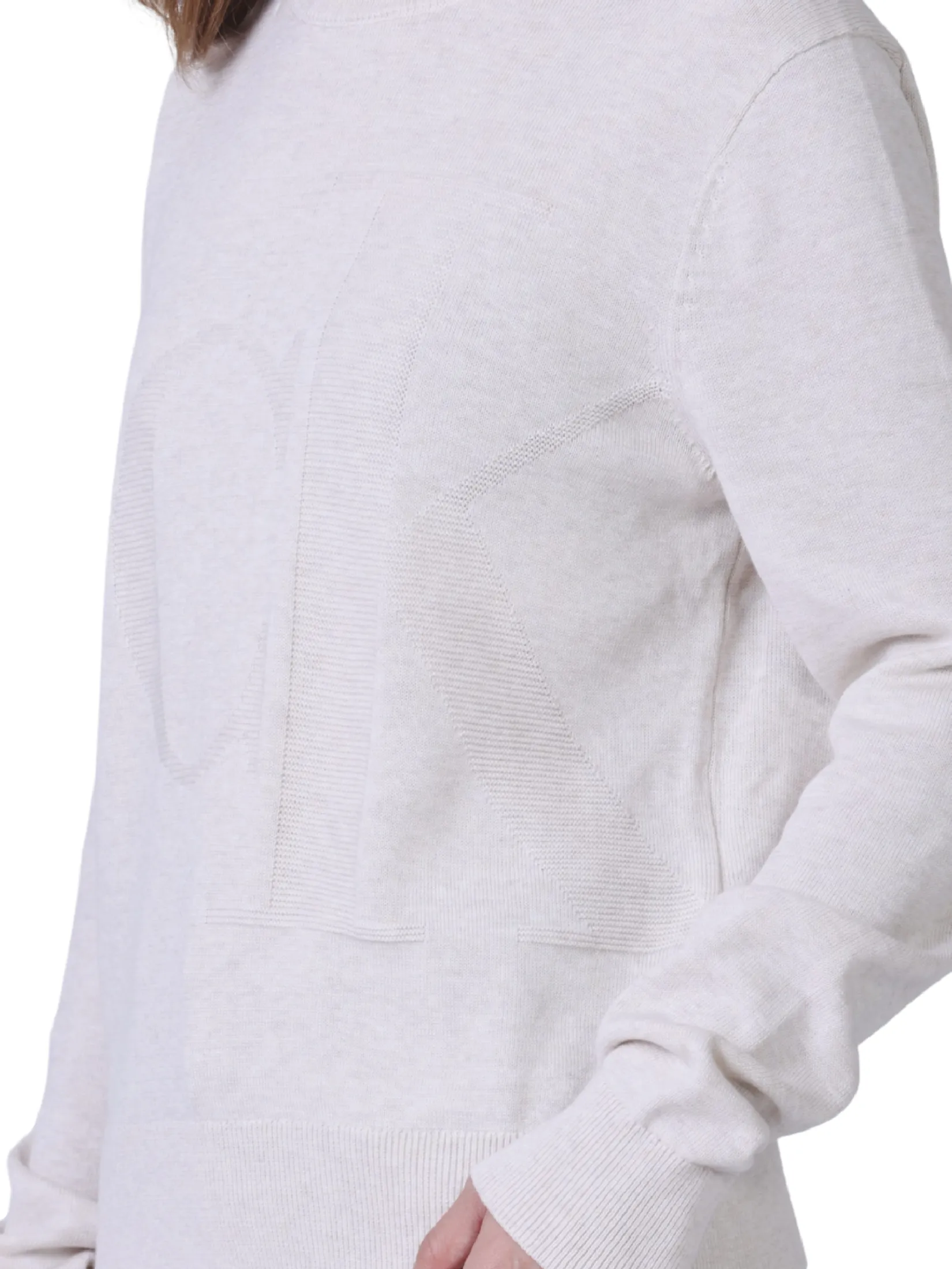 CALVIN KLEIN Women's Smooth Cotton Monogram Logo Sweater Light Grey