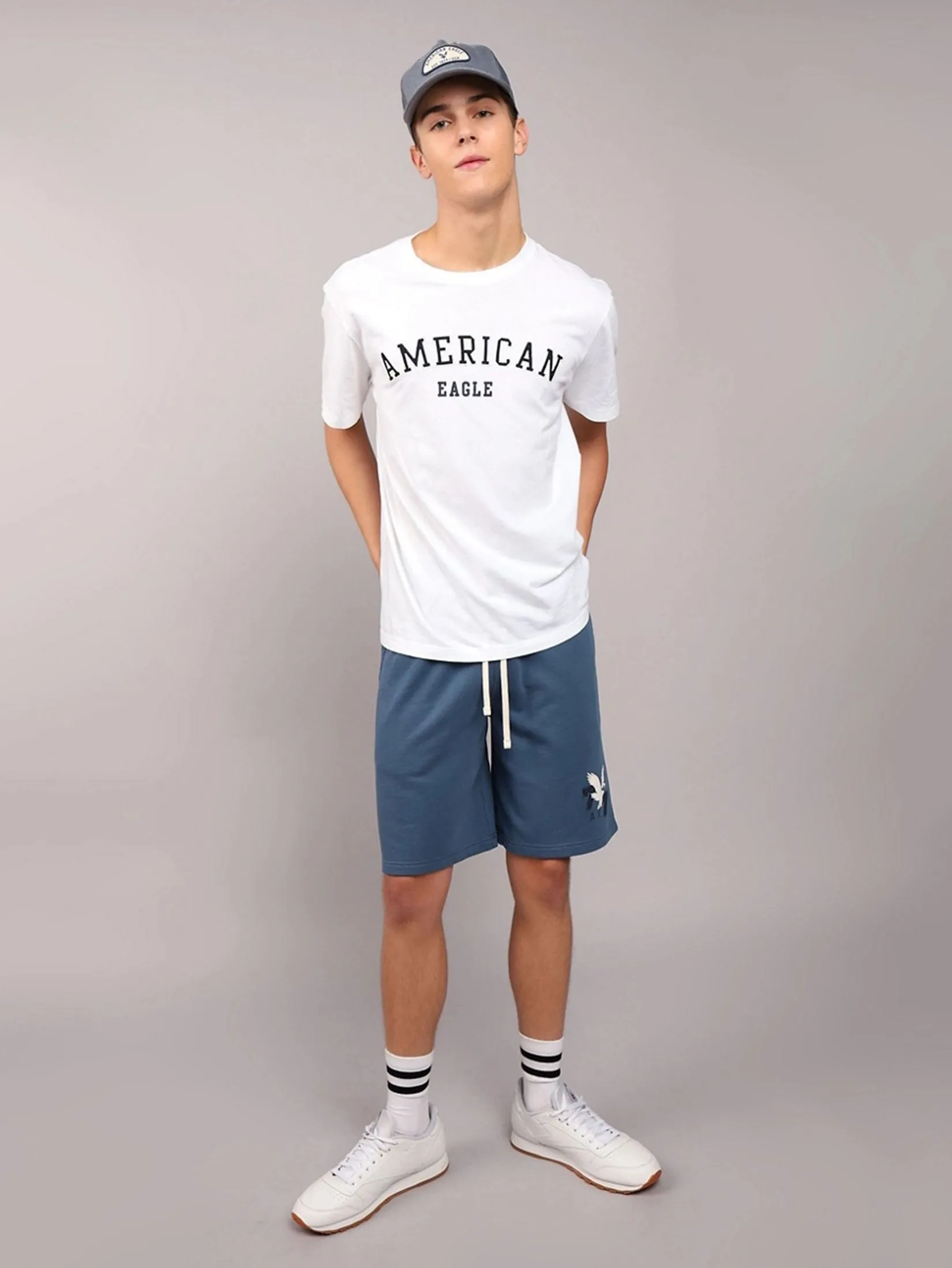 AMERICAN EAGLE MEN 7780 INTL HERITAGE SWEAT SHORT 410 NAVY