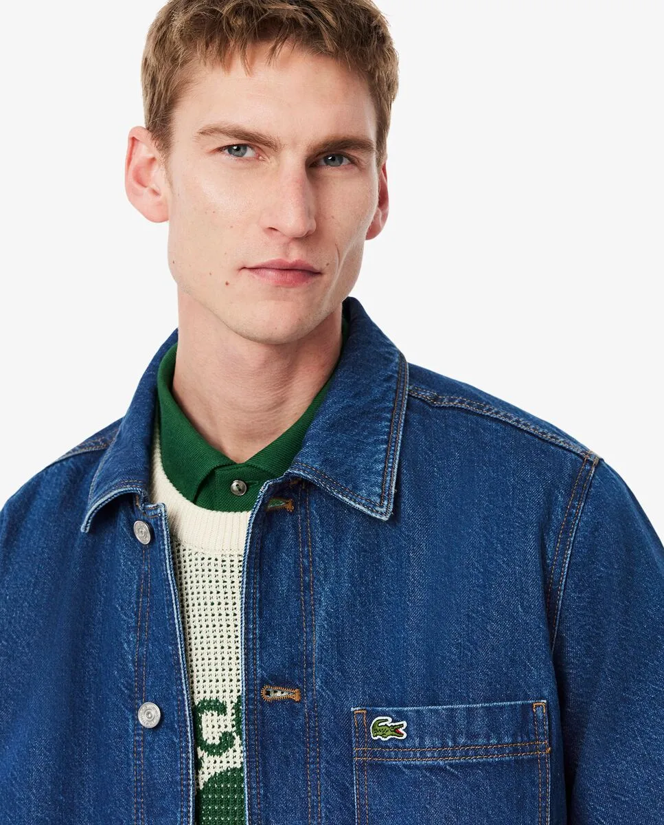 LACOSTE Oversized Cotton Denim Overshirt Jacket Blue