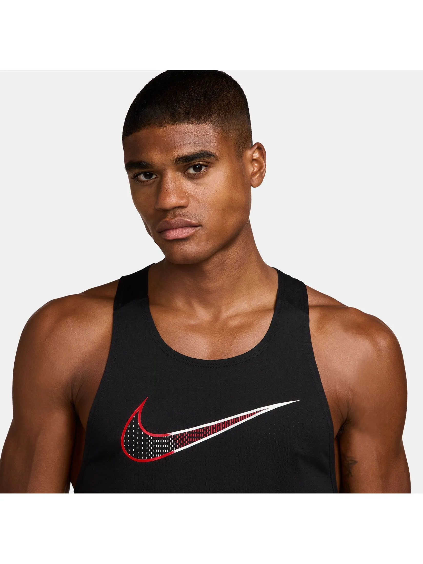 NIKE Men Running T-Shirt Fast Dri-Fit HV2131-010 Black/Bright Crimson
