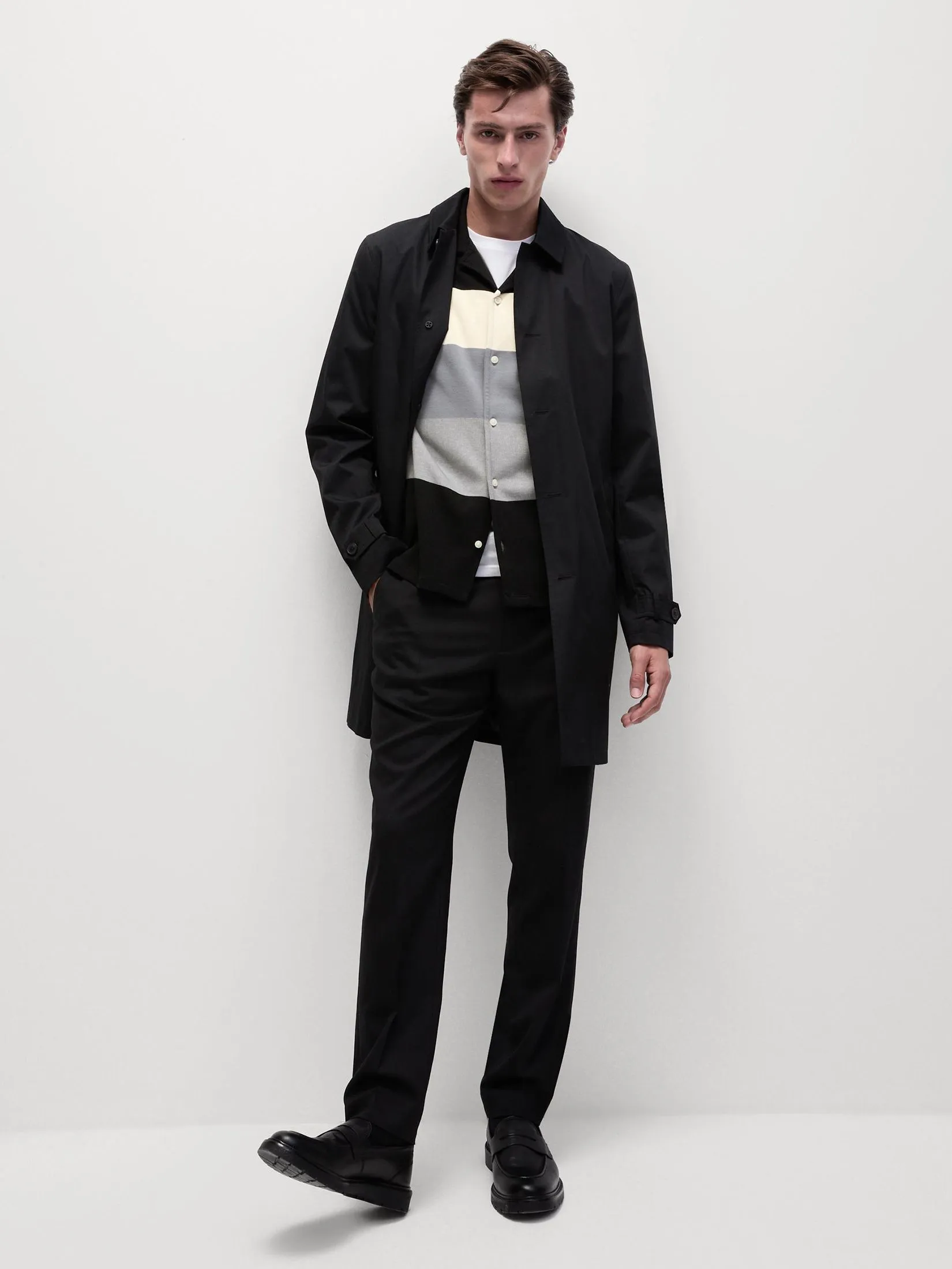 MARKS & SPENCER Men Polo Shirt Pure Cotton Double Knit Black Mix