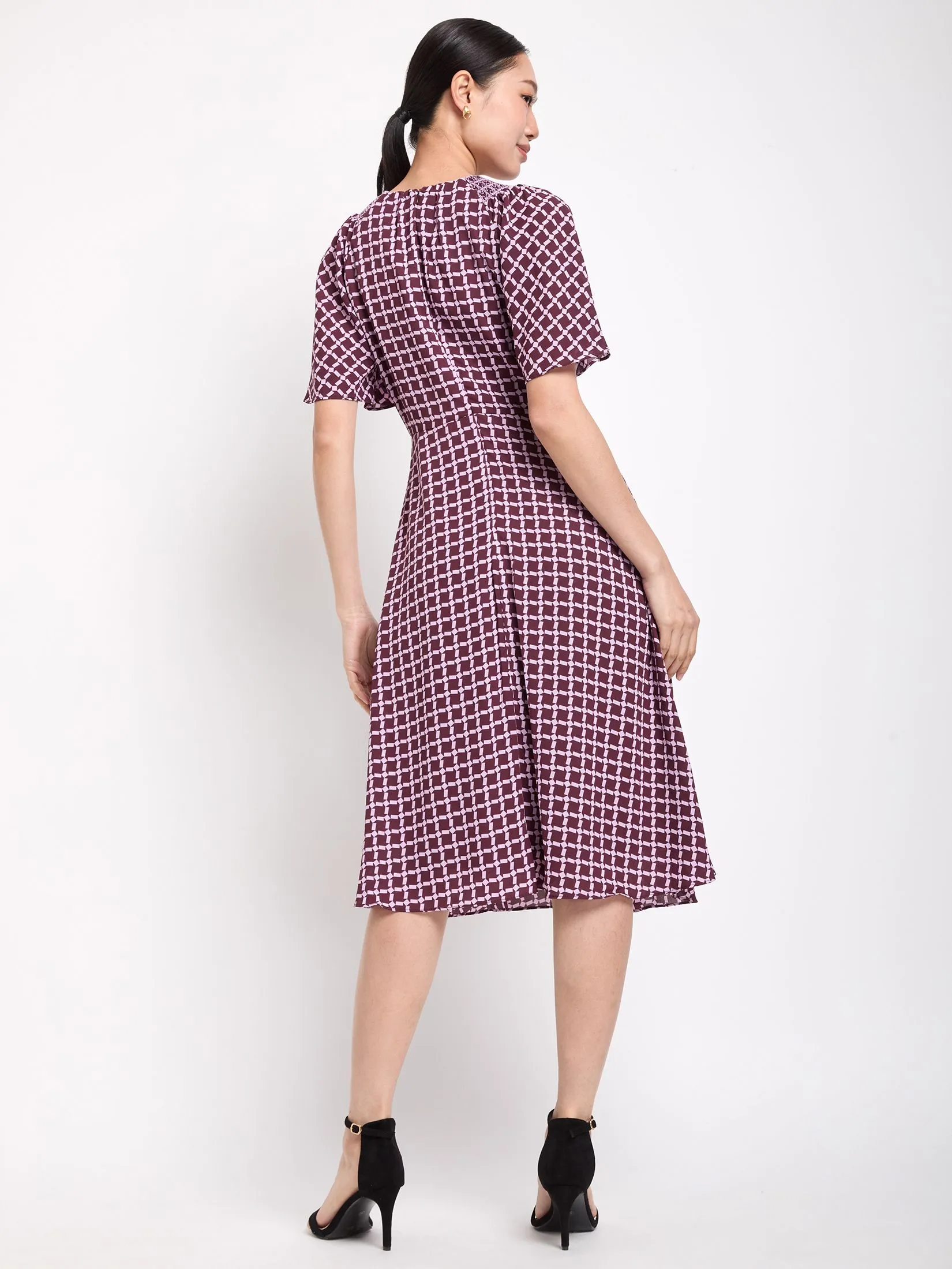 EXPRESSIONS Women Dress Short Sleeves Chiffon with Smock Detail