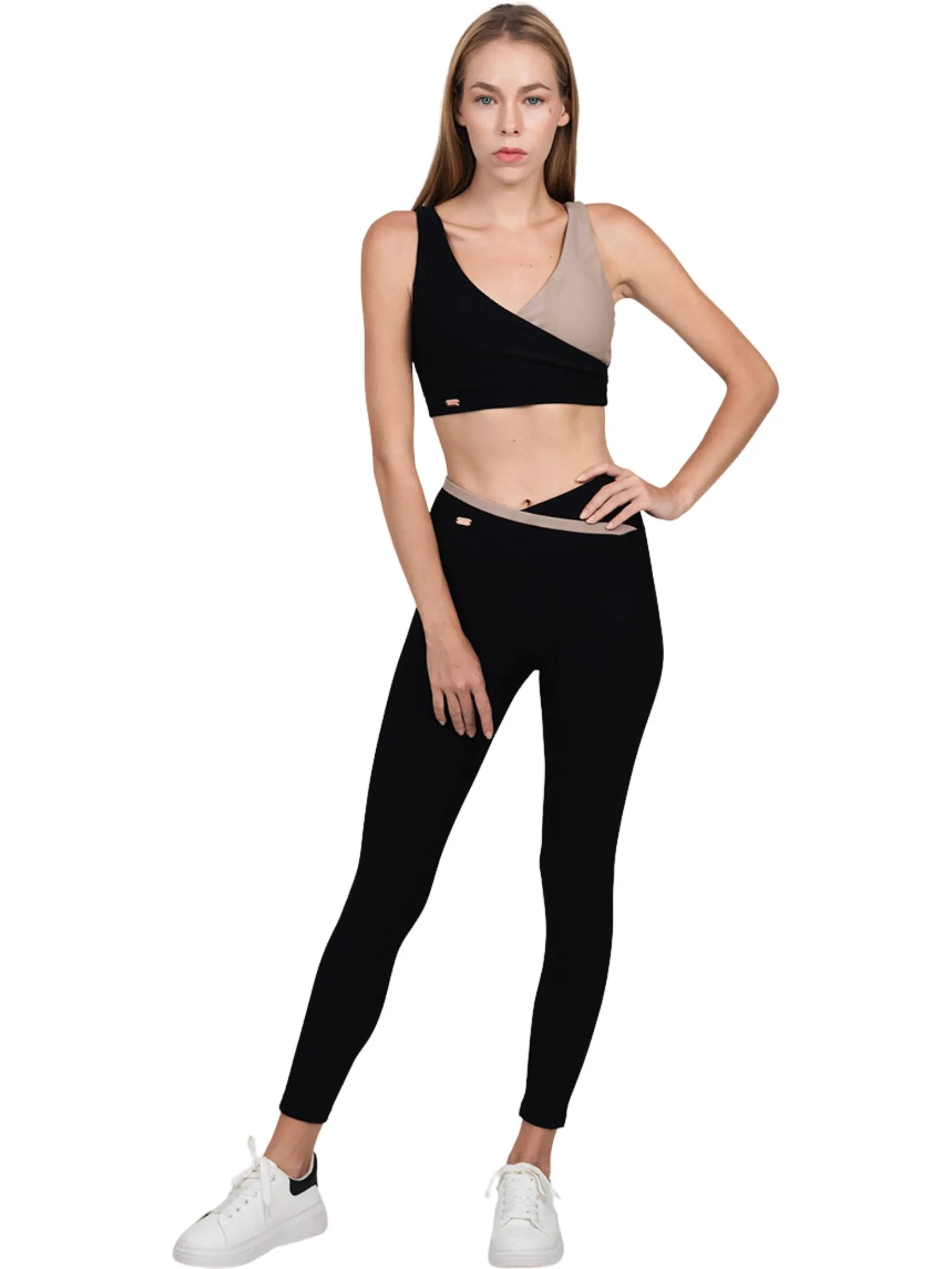 NAPIYONG WOMEN BETTY 2-TONE RIBBED LEGGINGS IN BLACK-GOLD