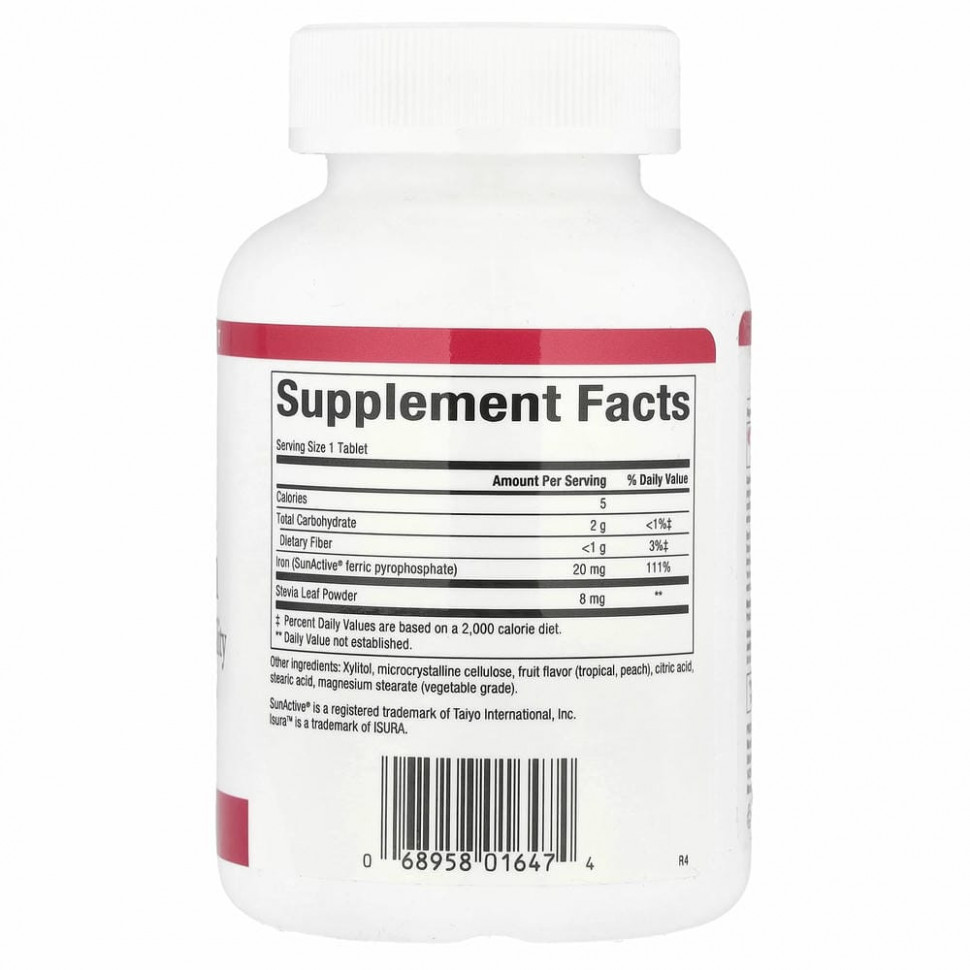 Natural Factors, Железо, 20 мг, 60 жевательных таблеток