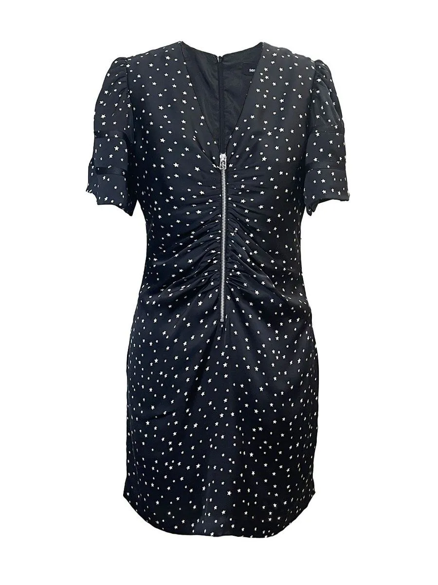 SENADA WOMEN FRONT ZIPPER BLACK STARS MINI DRESS