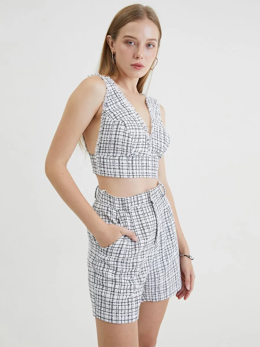 KLOSET (RS24) High Waist Tweed Shorts White