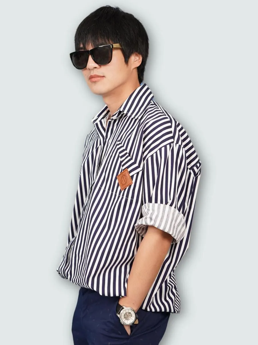 NAPIYONG Unisex Bestie Oversized Shirt in Big Navy Stripe
