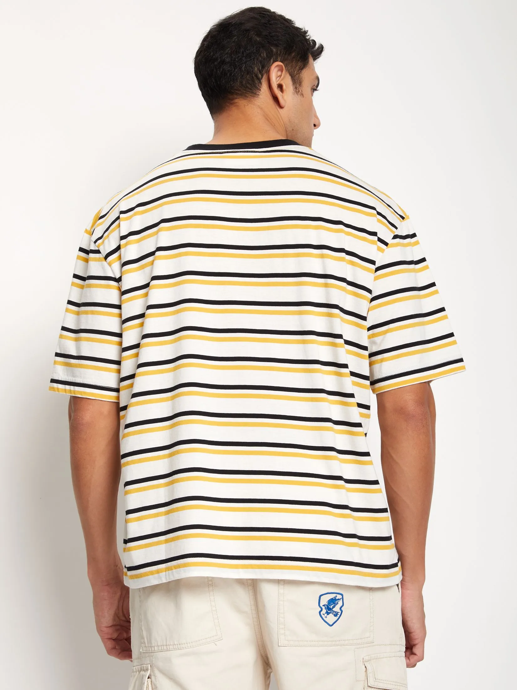 DEFRY 01 Men T-Shirt Short Sleeves Striped Prints Yellow