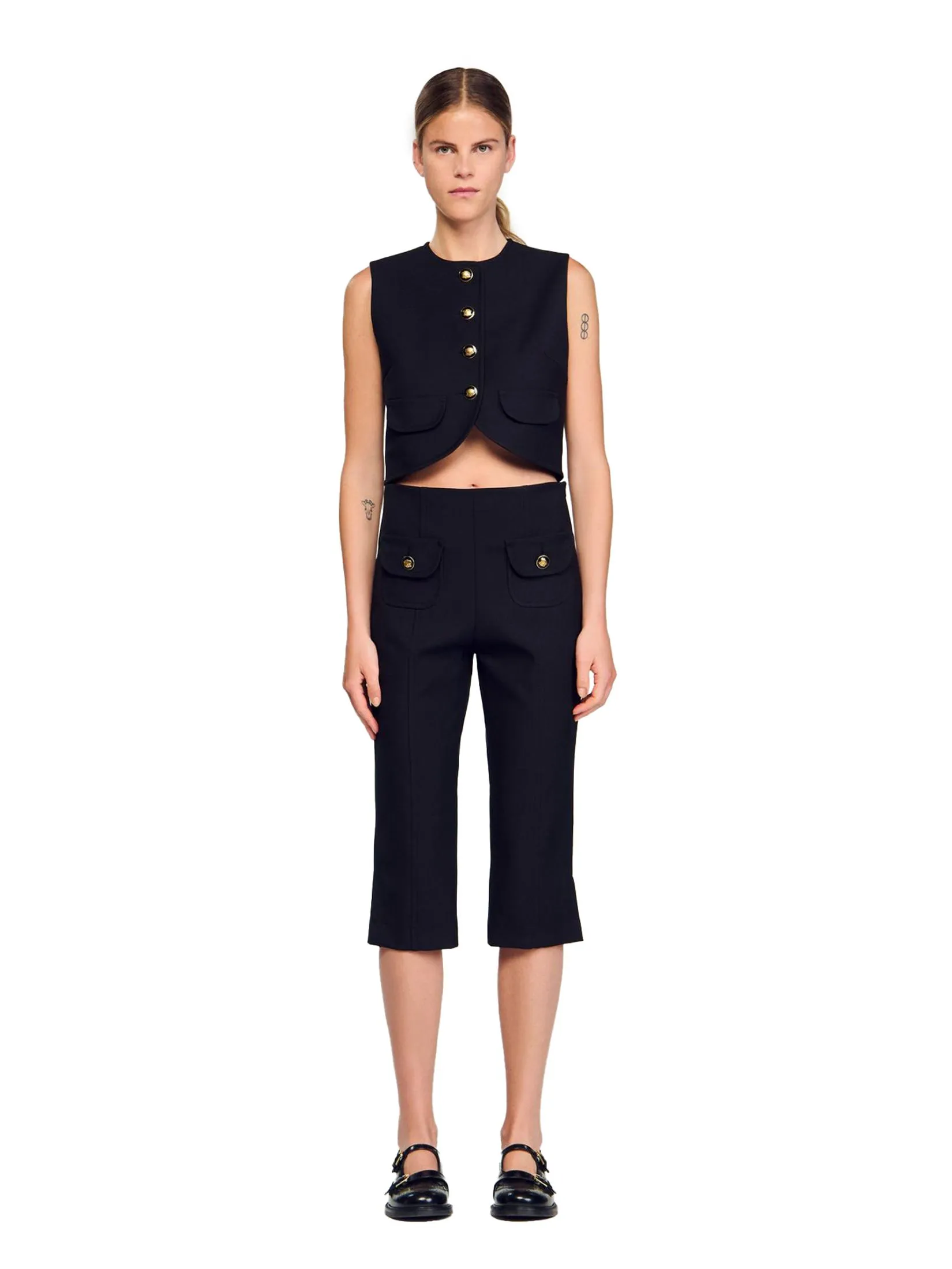 SANDRO Buttoned Crop Top
