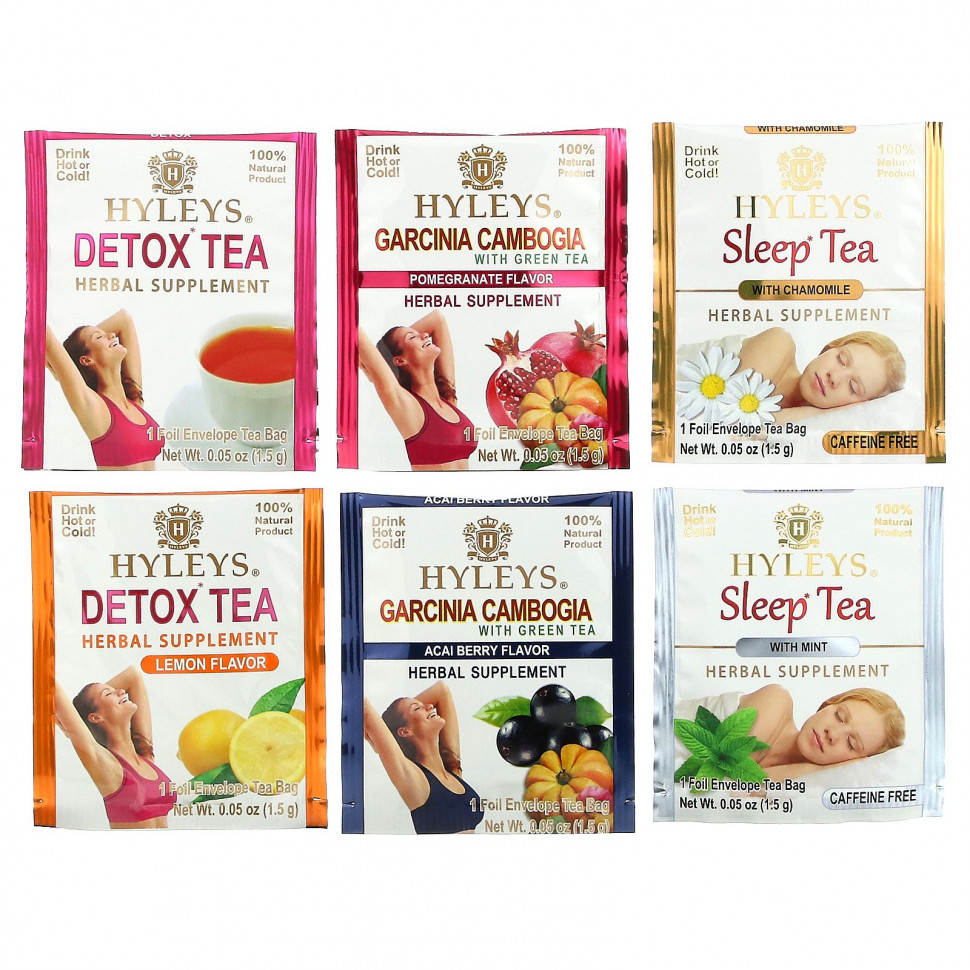 Hyleys Tea, Detox Kit, 14-дневное очищение, разные вкусы, 42 чайных пакетика в фольгированной упаковке, 63,0 г (2,22 унции)