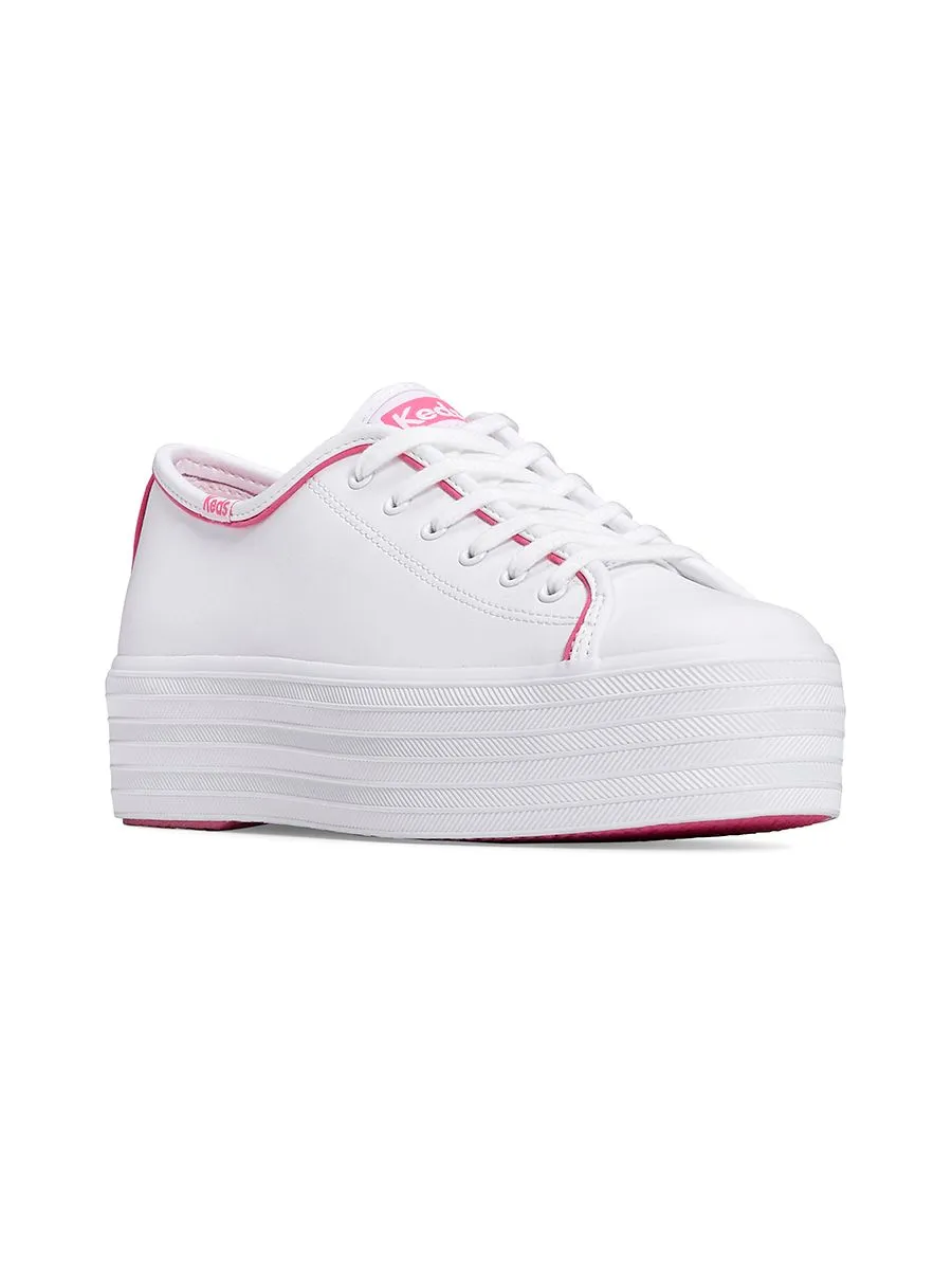 KEDS Women Triple Up Leather Pop Binding White/Fuchsia