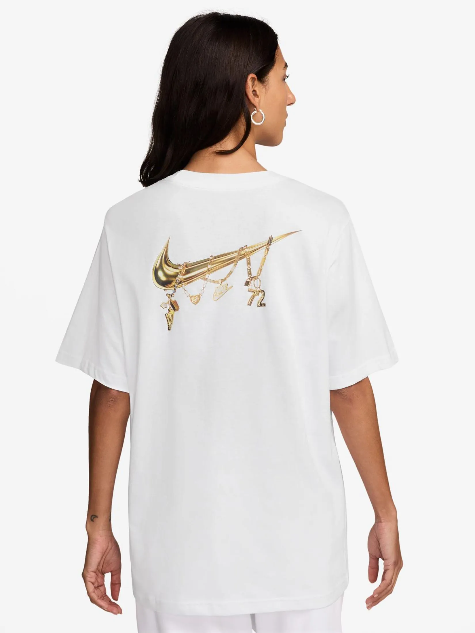 NIKE Women T-Shirt Short Sleeves Loosse Graphic Oversized White