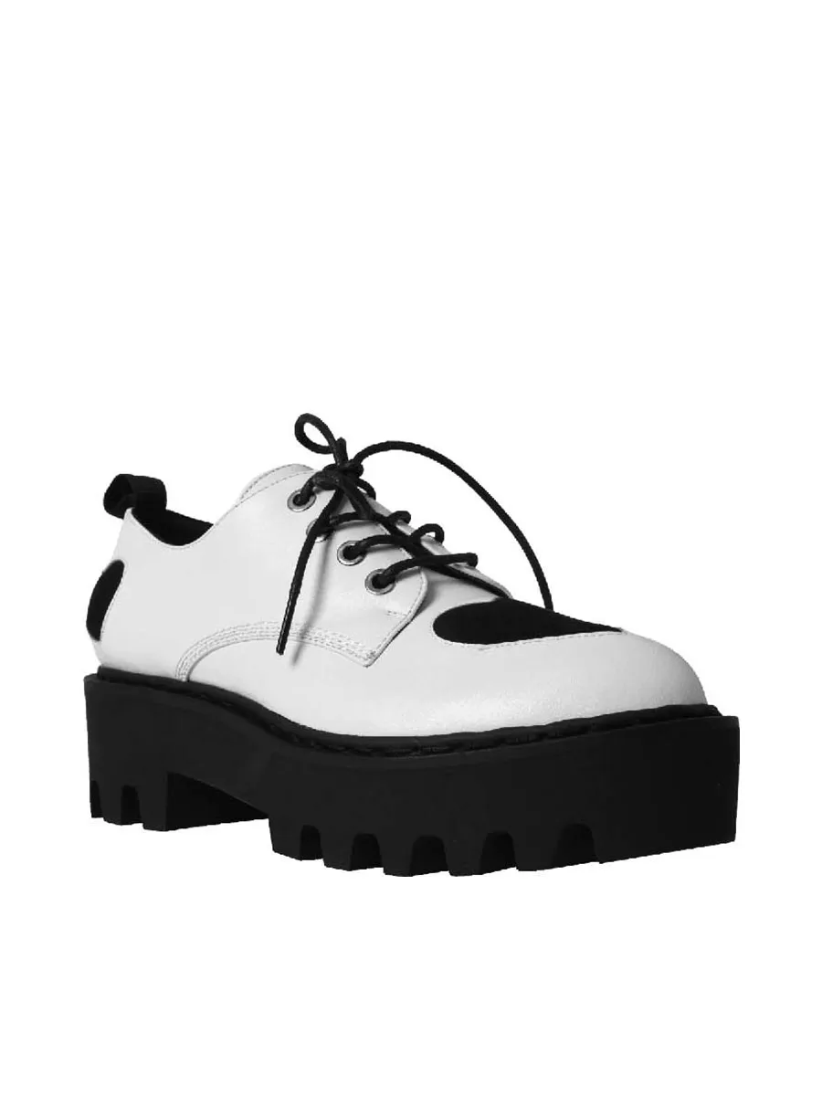 VILLAINS SF YEEKAI Women s Platform Oxford Boots WHITE BLACK