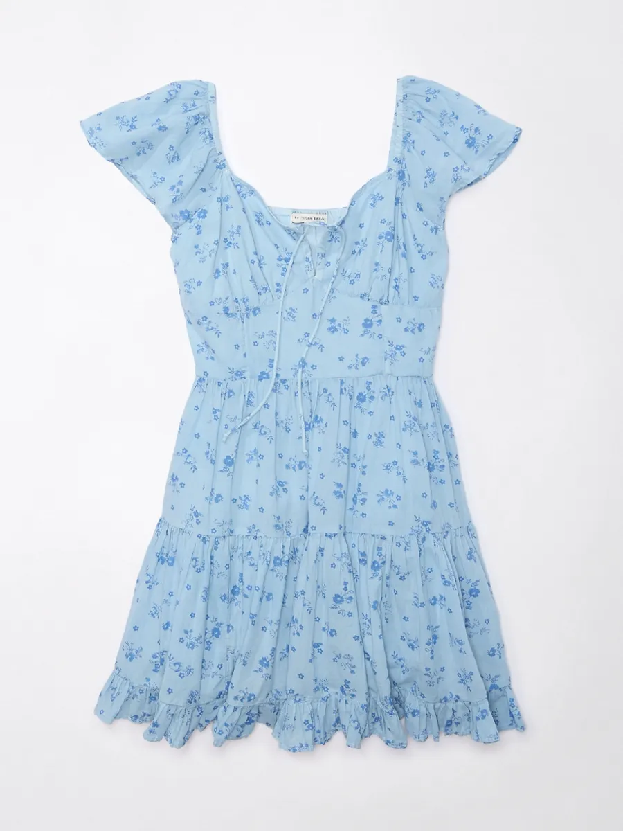 AMERICAN EAGLE WOMEN 7536 FLUTTER SLV ELASTIC WAIST MINI 401 LIGHT BLUE