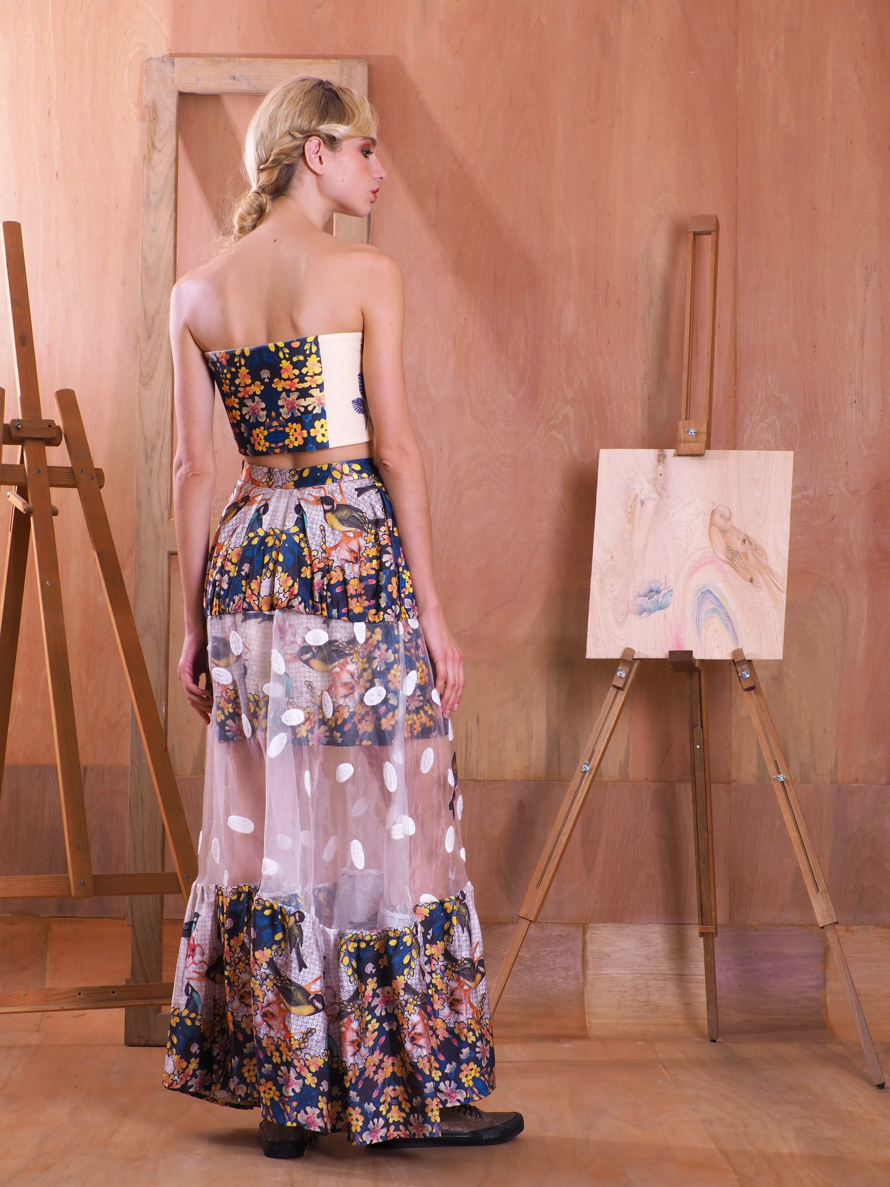 PEDZ Floral Pedz Aesthetic Bird with Zinnia Maxi Skirt