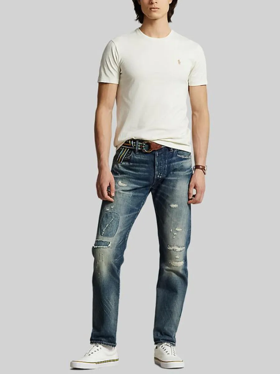 POLO RALPH LAUREN Men Tee-Custom Slim Fit Jersey Crewneck T-Shirt-Natural-101