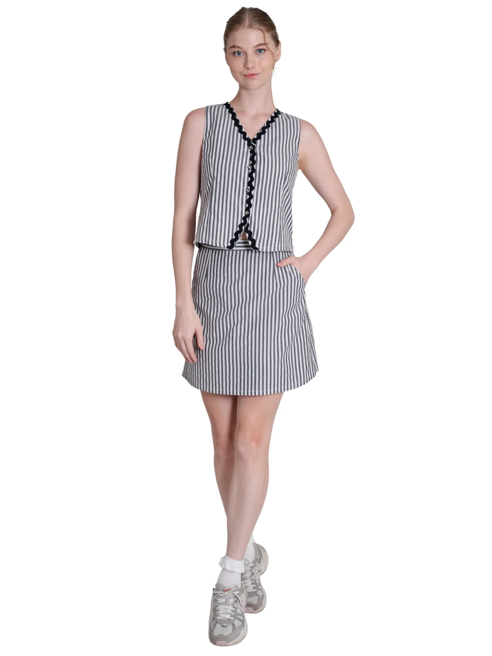 AMILA Women Skirt Short Cotton Linen Dark Grey