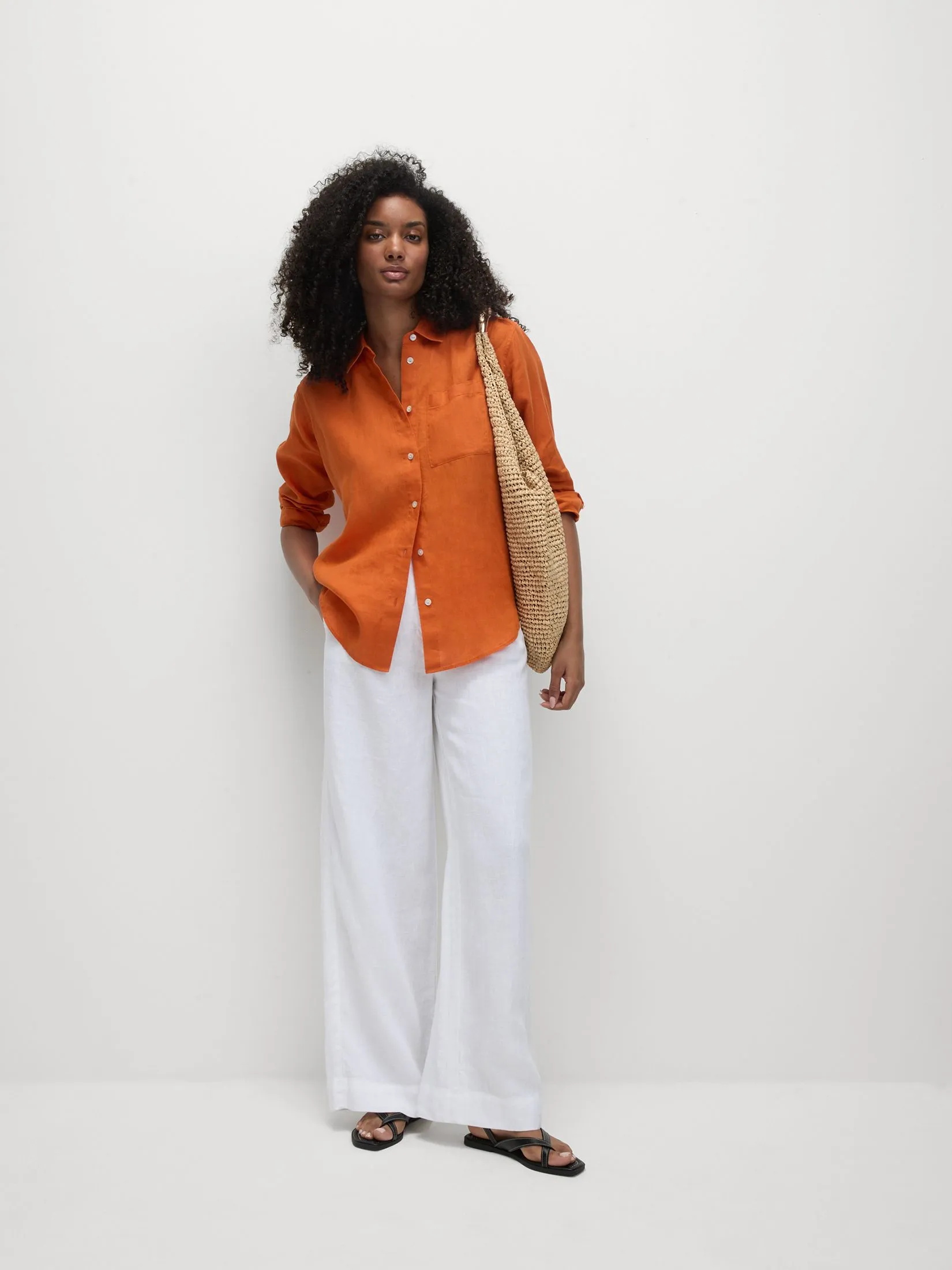 MARKS & SPENCER Women Shirt Pure Linen Oversized Girlfriend Style Marmalade