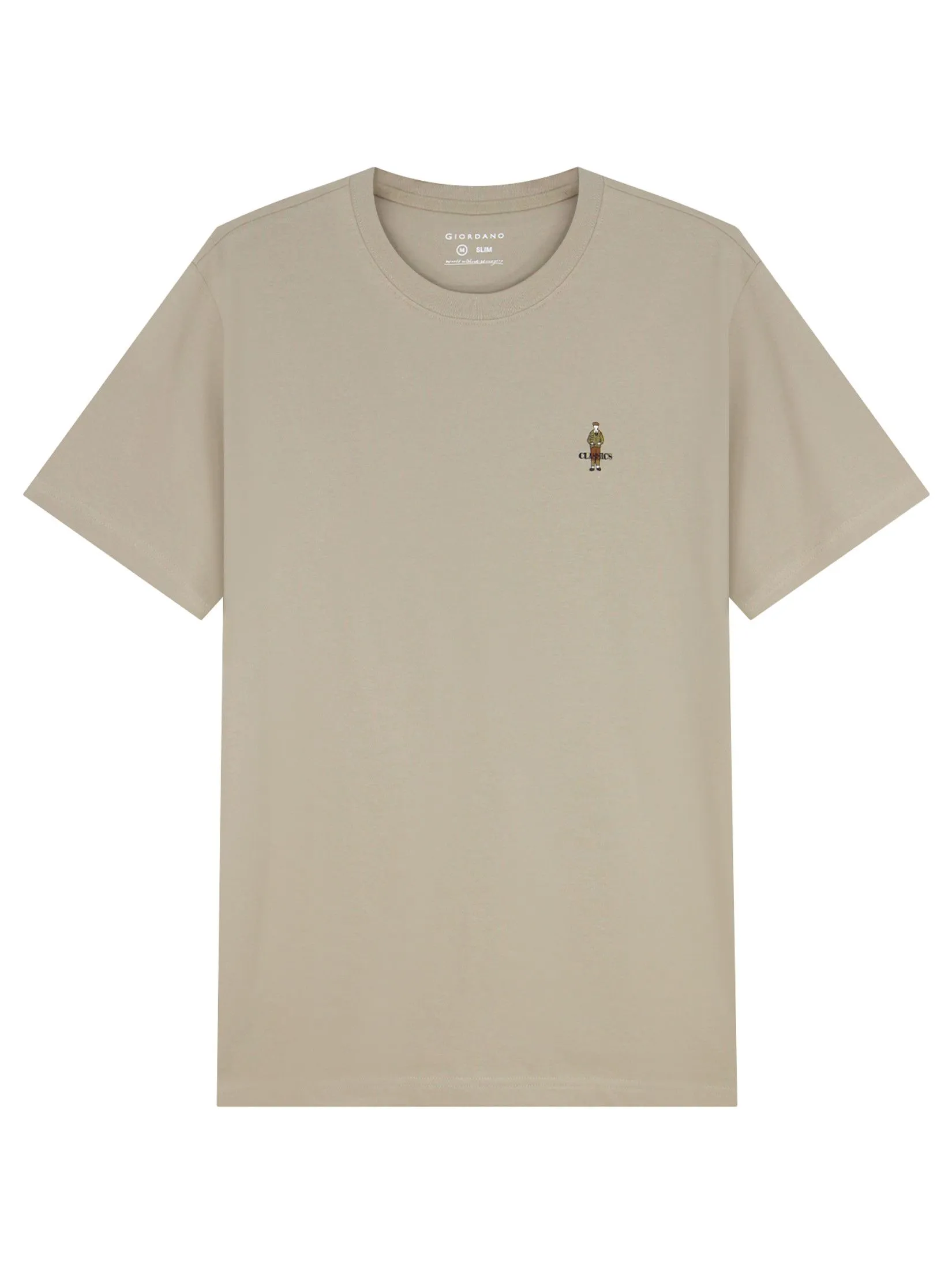 GIORDANO Men's Slim Cotton Embroidery Tee (Classic Man) Wheat brown