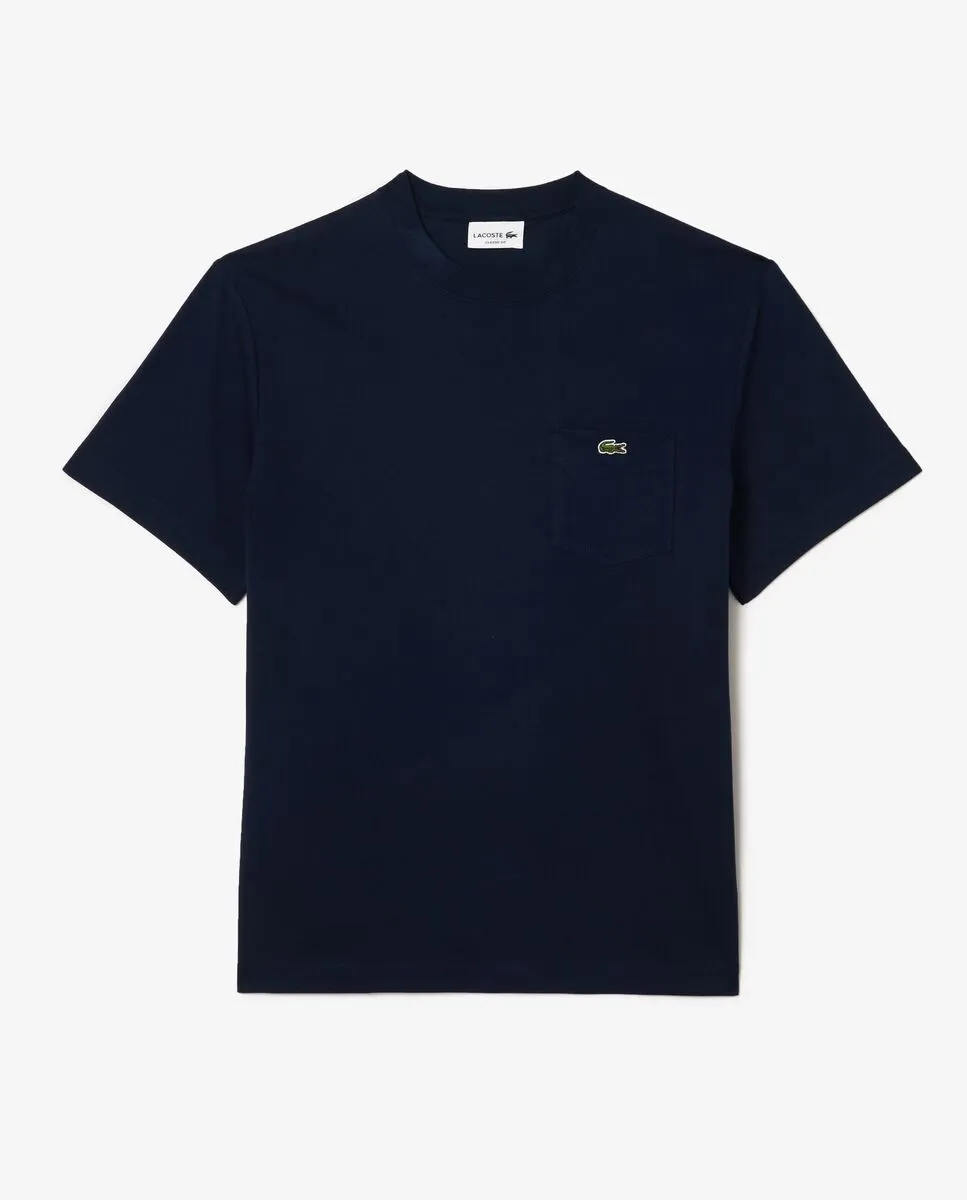 LACOSTE Cotton T-Shirt With Breast Pocket Blue