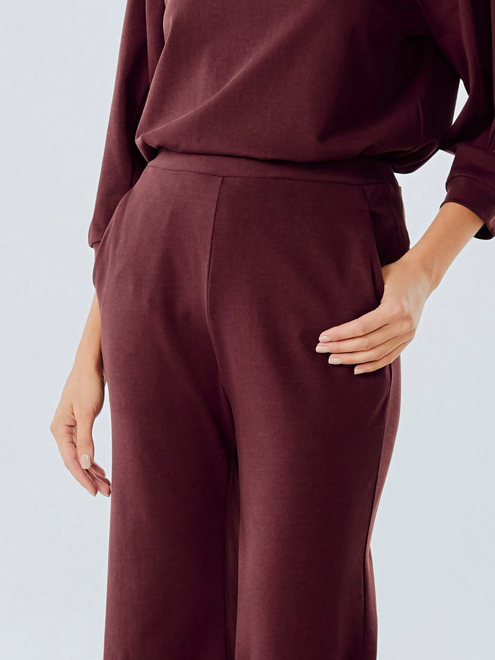 SHAKA Woman Pants  Stretch Jersey Flare Maroon