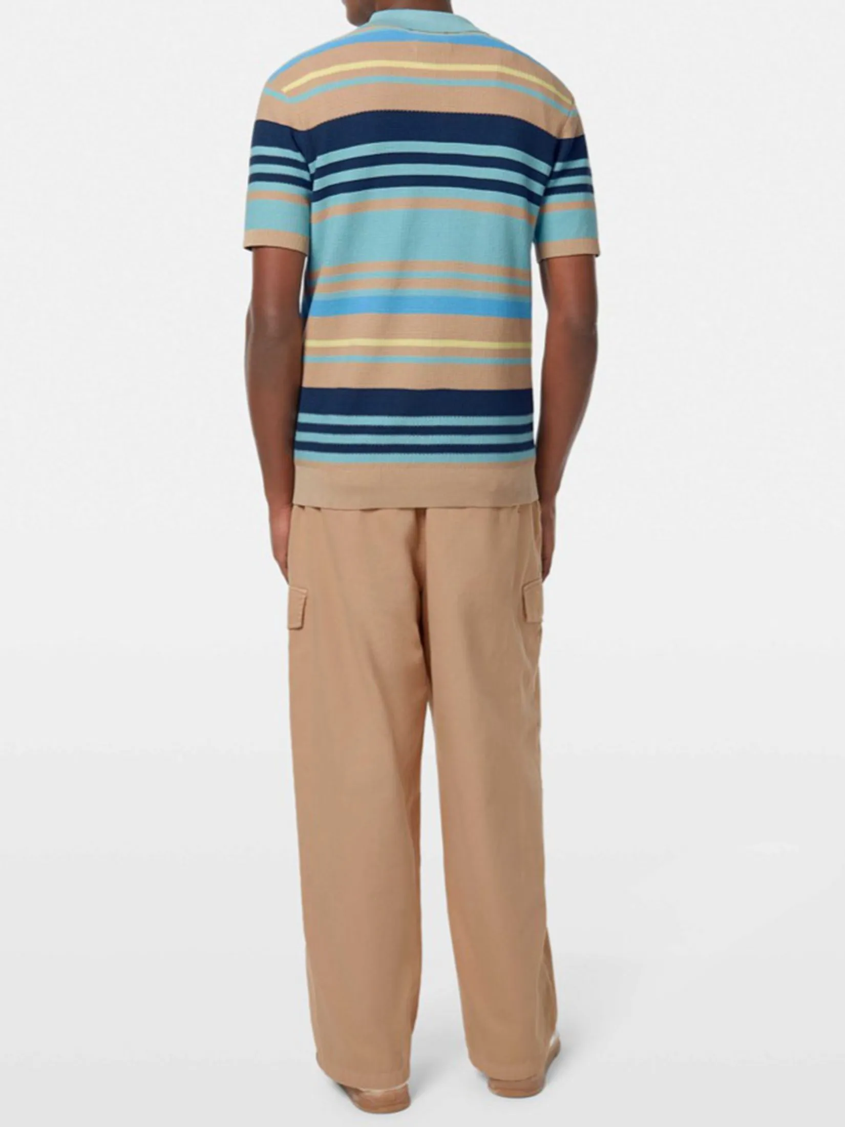 SCOTCH&SODA Men Polo Structured Knitted Regular Fit Soft Camel Multi Stripes