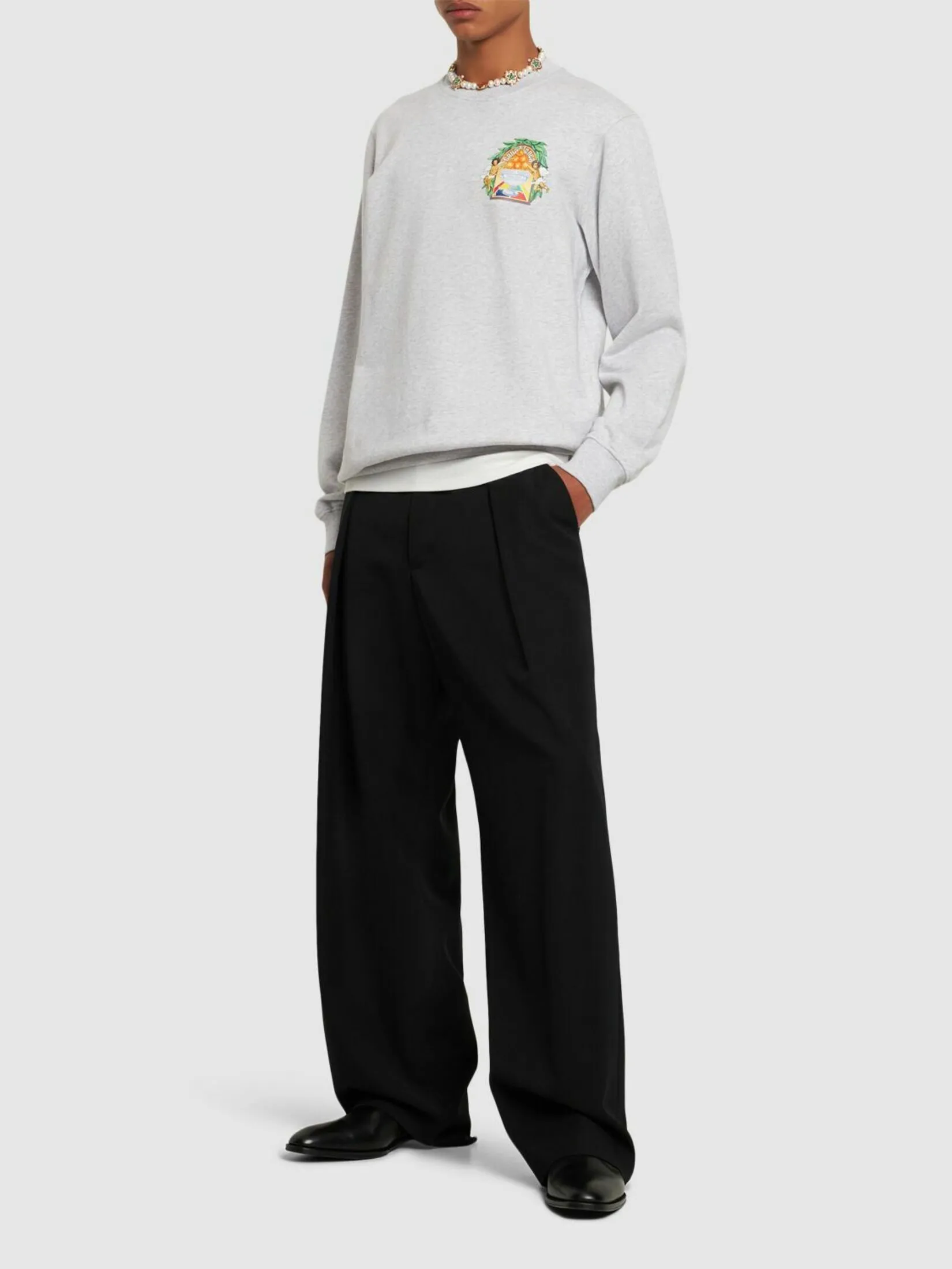 CASABLANCA TRIOMPHE D ORANGE PRINTED UNISEX SWEATSHIRT IN GREY MARLE LOOPBACK