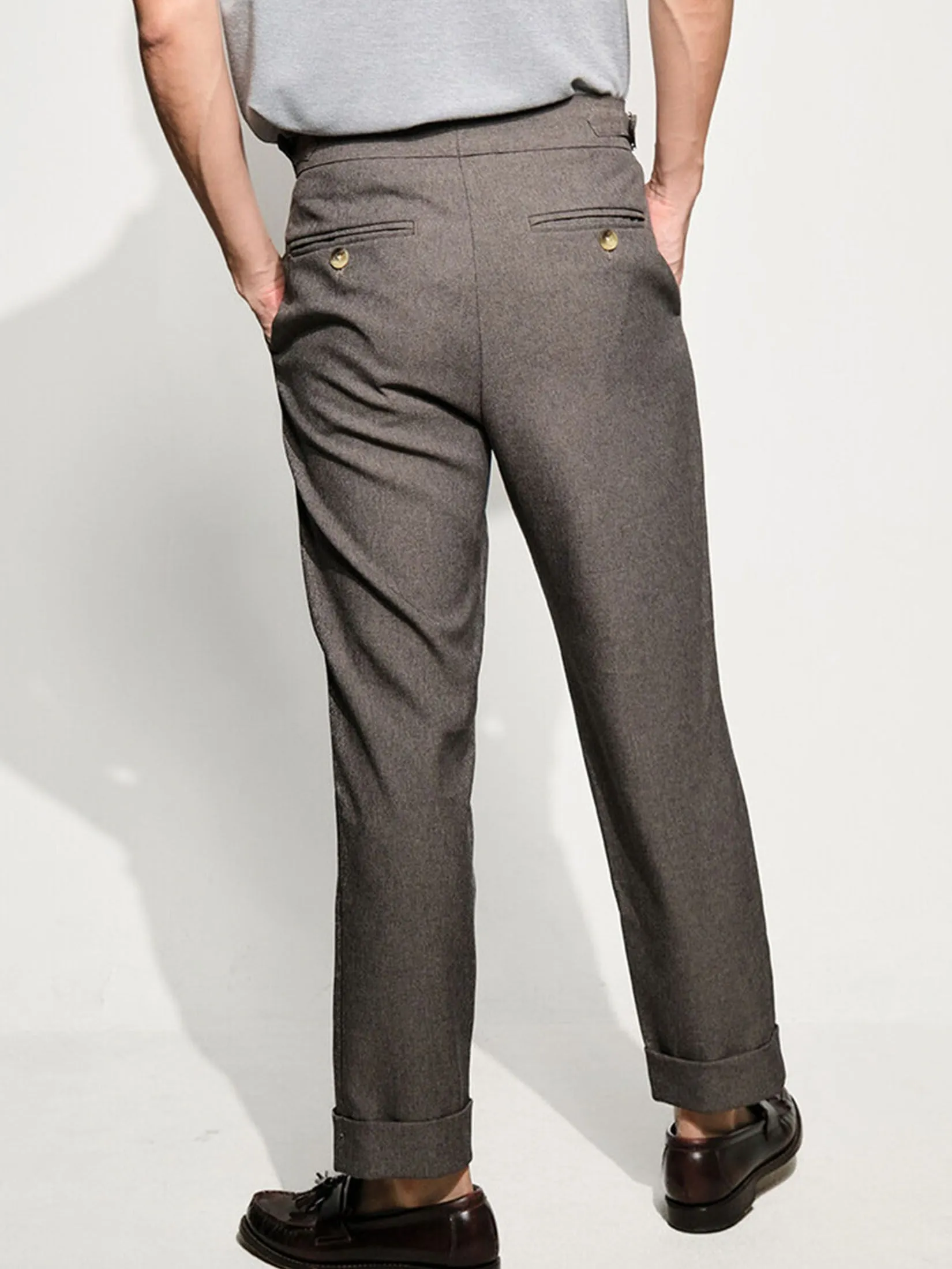 ERA-WON Men's Double belts trousers skinny crop fit Grey