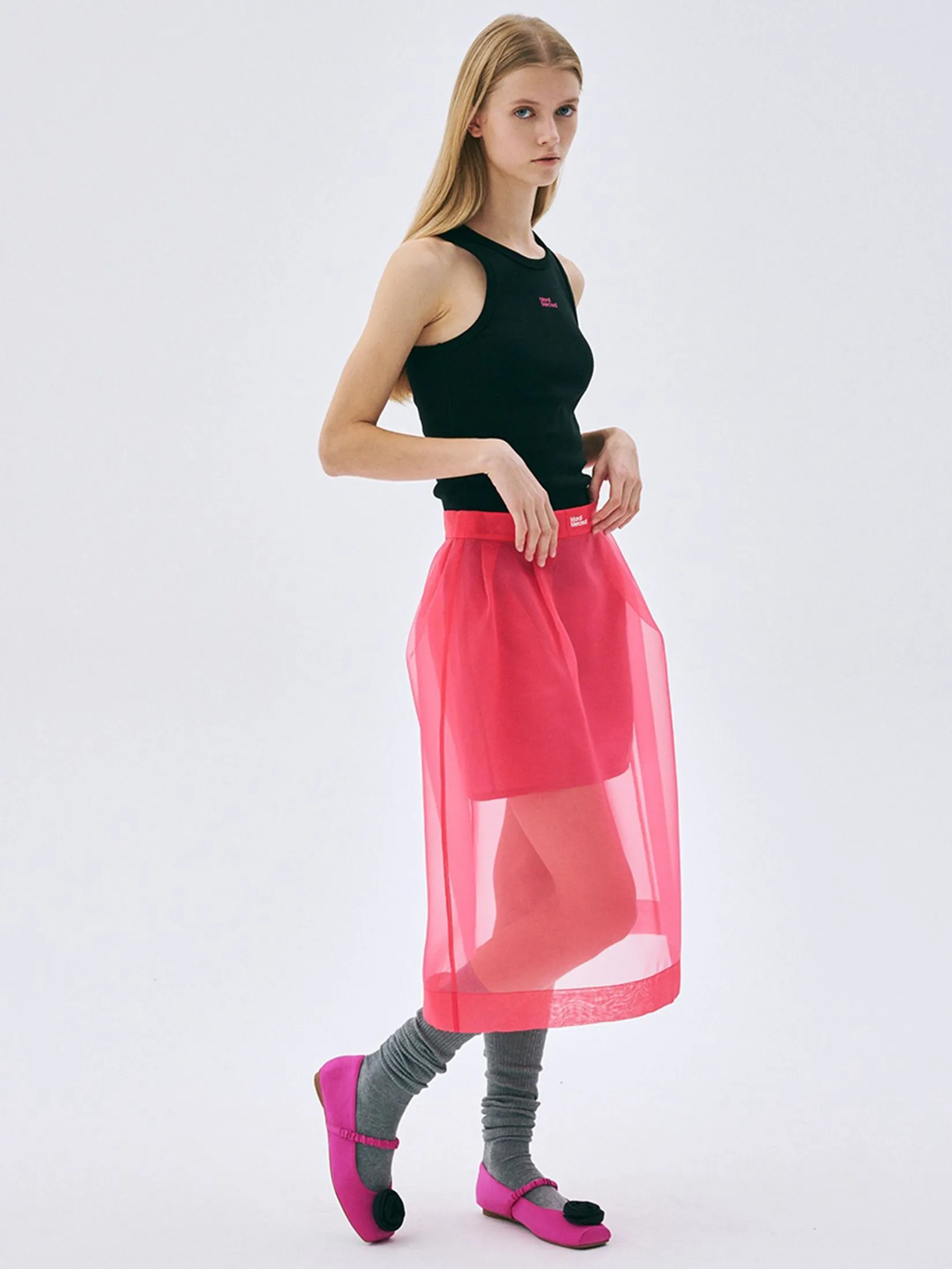 MARDI MERCREDI See-Through Layered Skirt Fuchsia S