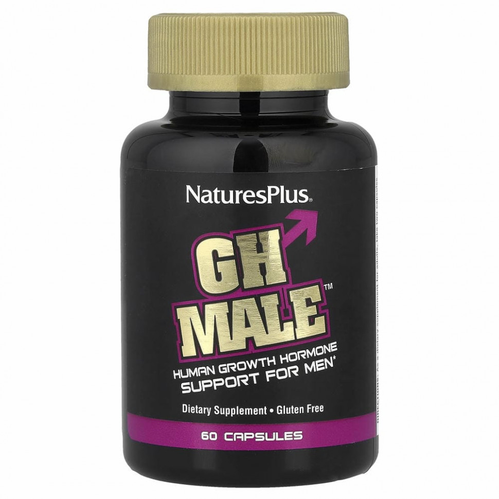 NaturesPlus, GH Male, гормон роста человека для мужчин, 60 растительных капсул