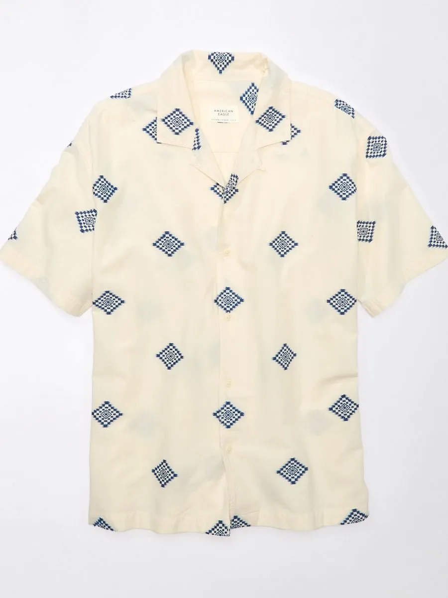 AMERICAN EAGLE MEN SS OVERSIZED CAMP COLLAR HAMLET 136 EMOTIONAL BLUE