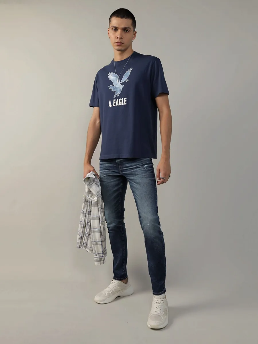 AMERICAN EAGLE MEN G SS INTL ELEVATED SET IN TEE- PC DYE + SERIOUSLY SOFT WASH 451 DARK BLUE