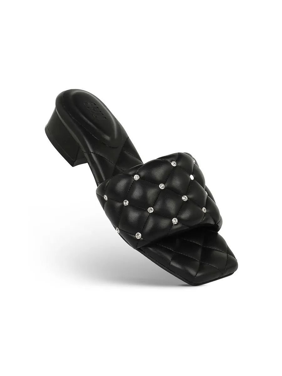 SHU WOMEN  PALETTE SOFT 1" LUCKY DIAMONDS SANDALS - BLACK
