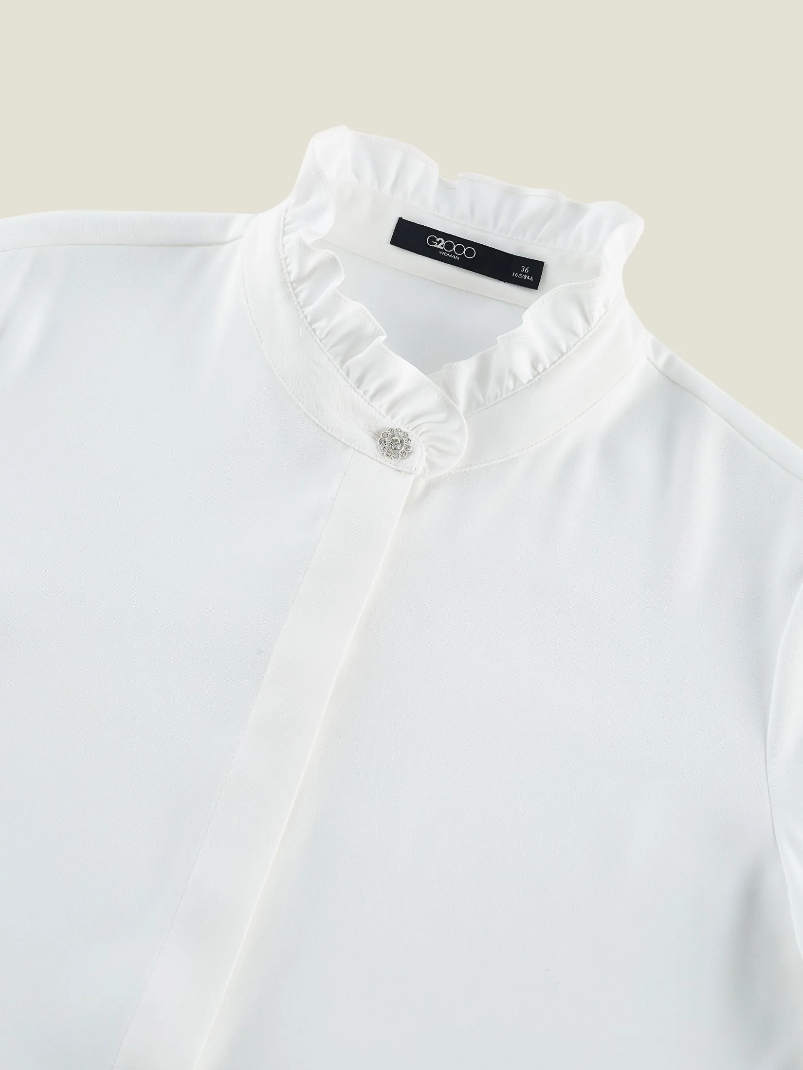 G2000 Women Clothing Satin Ruffled Stand Collar Blouse Regular Fit - Off-White