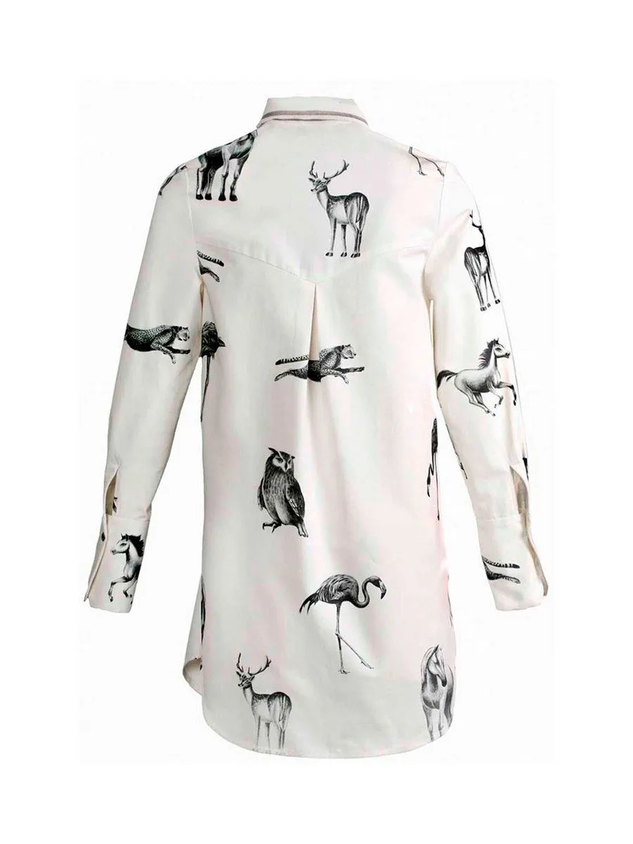 SENADA WOMEN BOW COLLAR ANIMAL PRINT SHIRT DRESS