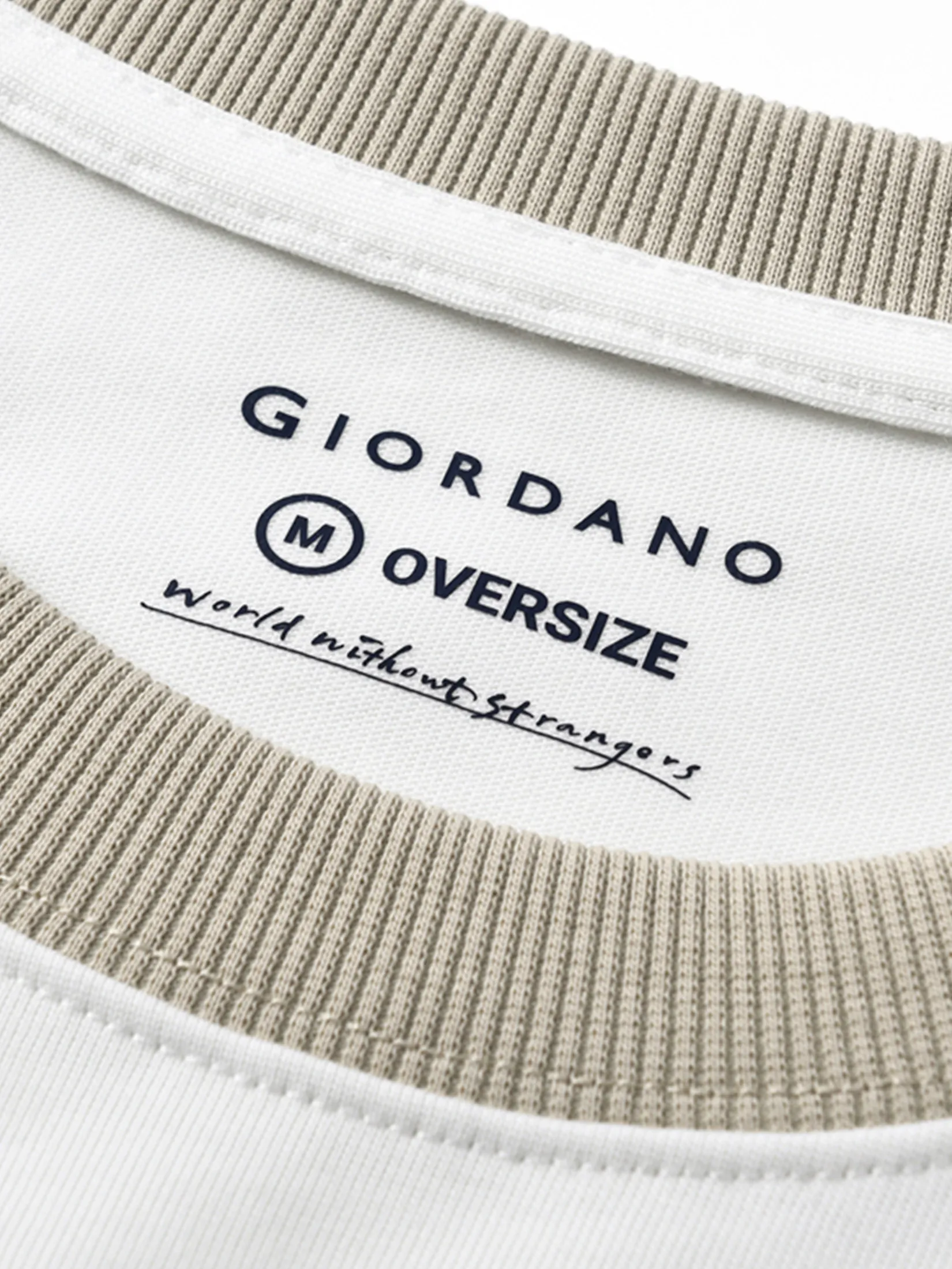 GIORDANO Men s City Wander Collection Short Sleeve Oversize Tee White x Khaki