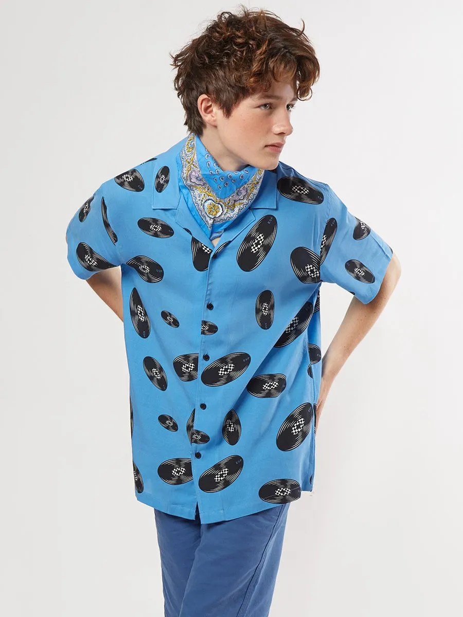 ESP Vinyl Print Hawaiian Shirt Men Mid Blue